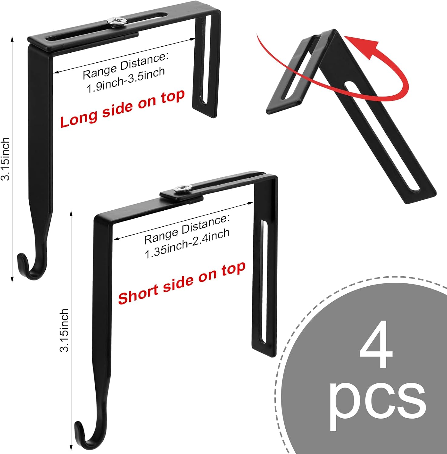4 Pcs Adjustable Cubicle Hanger Universal Partition Metal Hooks Door Hanger, Adjusted to Fit Panels with 1 3/8 Inch 3 1/2 Thickness for Office Whiteboard (Black) Black - Image 2