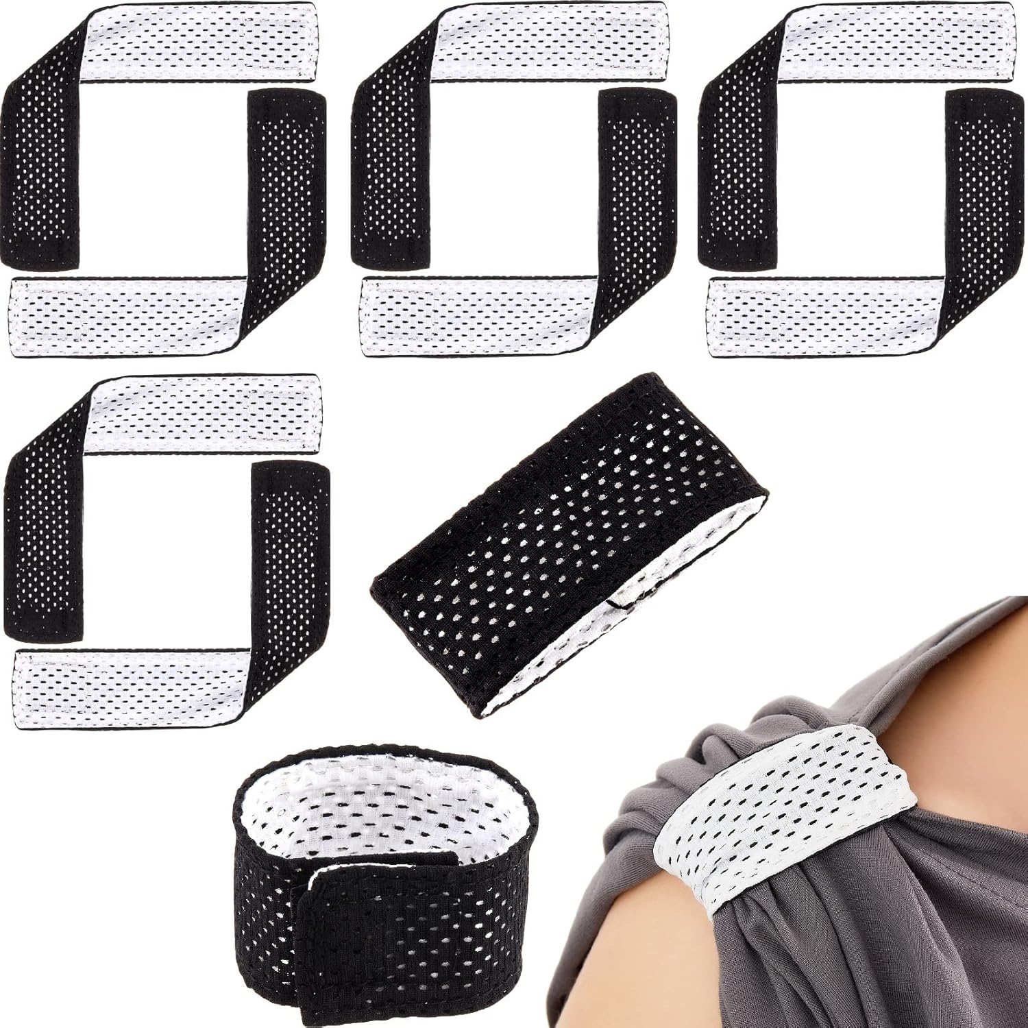 8 Count Softball Sleeve Holders Jersey Ties with Hook and Loop Fasteners Straps for Shirts Scrunchies T-Shirts Soccer Baseball Sports Activities(Black, White) Black, White - Image 1