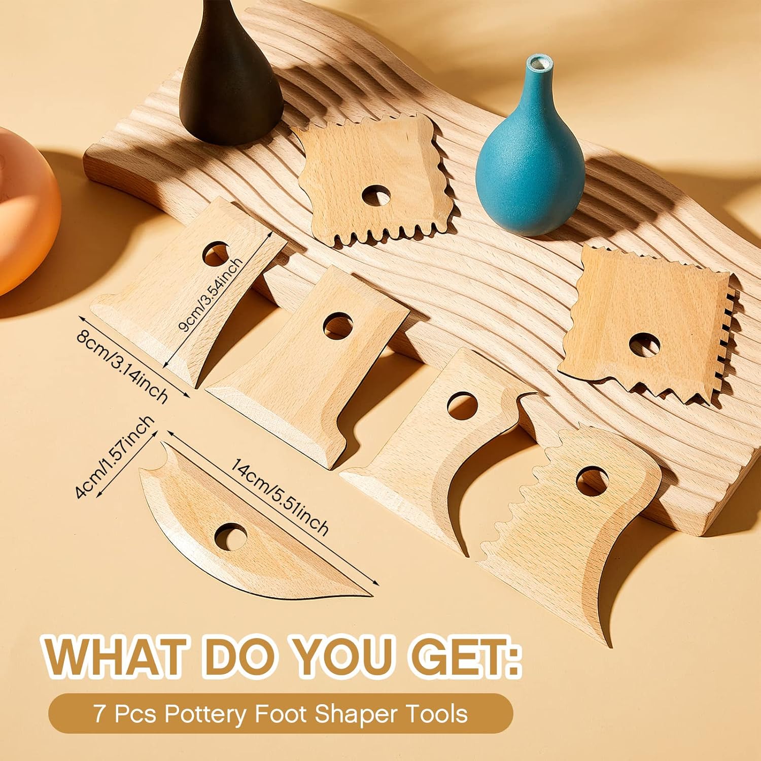 7 Pcs Pottery Tools Foot Shaper Trimming Profile Rib Bundle for Ceramics Carving Clay Molds Texture Ribs Ceramics, Beech Wood (Stylish Style,Wood Color) Color Stylish Style - Image 2