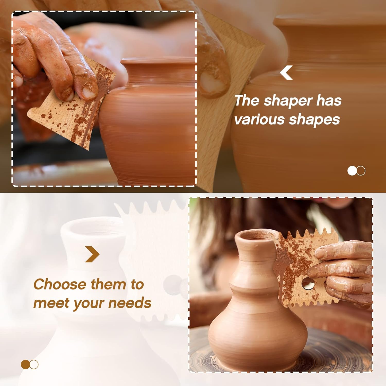 7 Pcs Pottery Tools Foot Shaper Trimming Profile Rib Bundle for Ceramics Carving Clay Molds Texture Ribs Ceramics, Beech Wood (Stylish Style,Wood Color) Color Stylish Style - Image 6