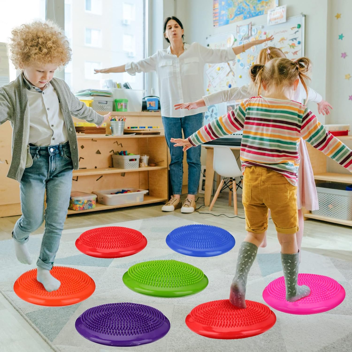 6 Pcs Wiggle Seat Inflated Wobble Cushion for Sensory Kid 13 Inch Balance Disc Kids Flexible Seating Exercise Pad Chair Classroom Office School Curated Color - Image 4