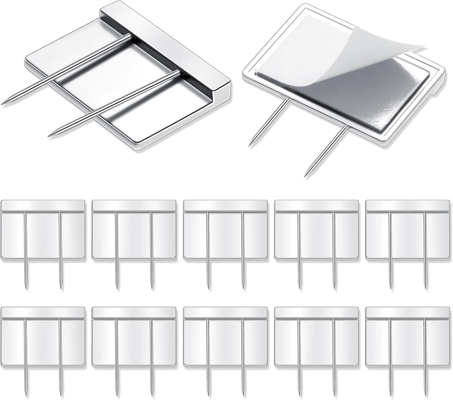 10 Pcs Silver Cubicle Pins Partition Long Push Fabric Clips Name Plate Holders for Office Furniture Corkboard Mounting - Image 1