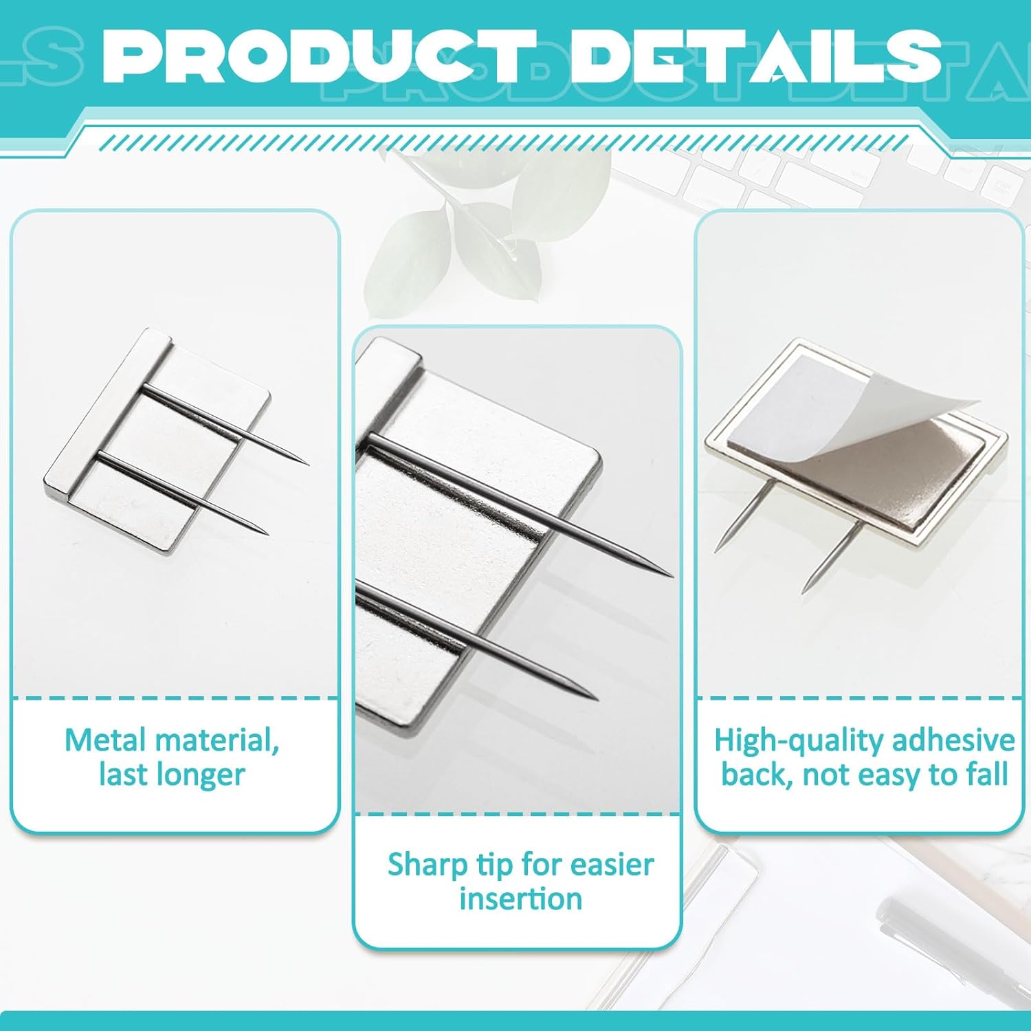 10 Pcs Silver Cubicle Pins Partition Long Push Fabric Clips Name Plate Holders for Office Furniture Corkboard Mounting - Image 4