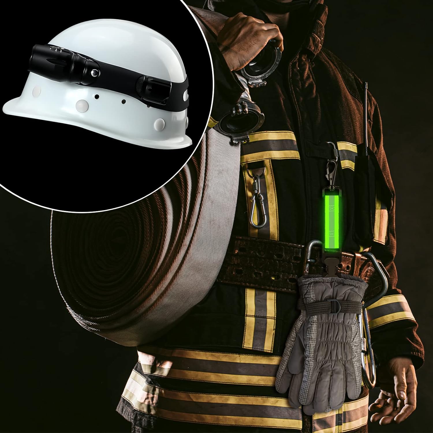 4 Pcs Firefighter Tools Include 2 Helmet Band Glove Strap Holder Fire Safety with Reflective Trim Accessories - Image 6