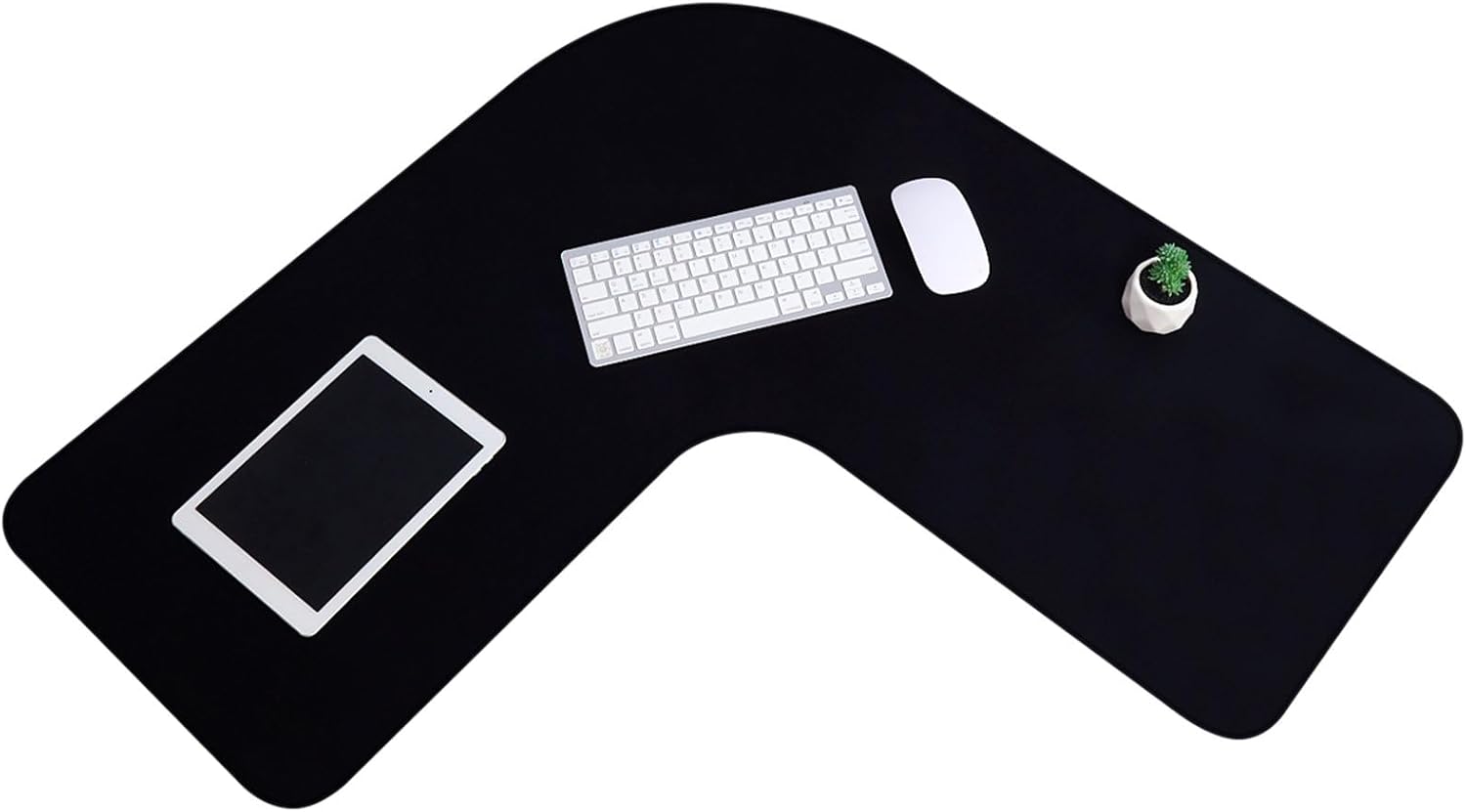 L Shaped Desk Mat Corner Mouse Pad Waterproof Large Rubber for Office Home Curved Keyboard Gaming Setup Computer Protection Supplies, 36.2 Inches(Black) Black - Image 1