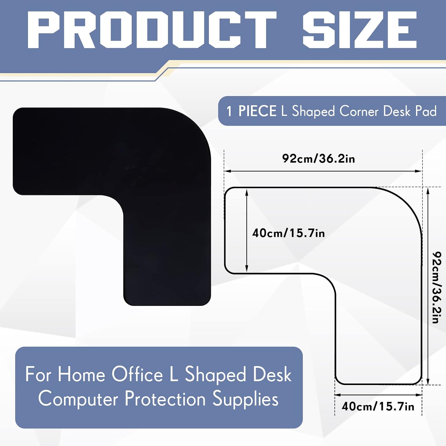L Shaped Desk Mat Corner Mouse Pad Waterproof Large Rubber for Office Home Curved Keyboard Gaming Setup Computer Protection Supplies, 36.2 Inches(Black) Black - Image 2