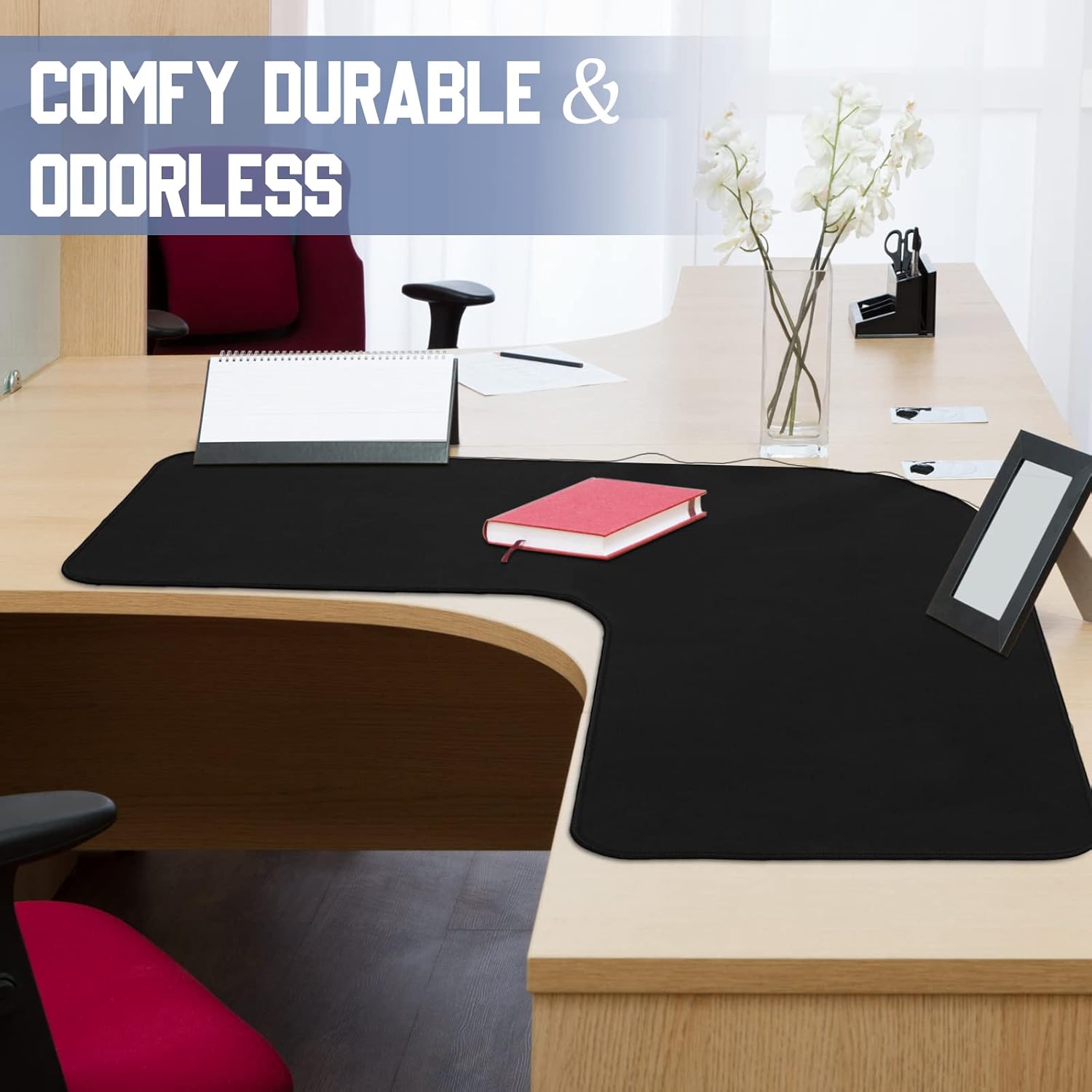 L Shaped Desk Mat Corner Mouse Pad Waterproof Large Rubber for Office Home Curved Keyboard Gaming Setup Computer Protection Supplies, 36.2 Inches(Black) Black - Image 3
