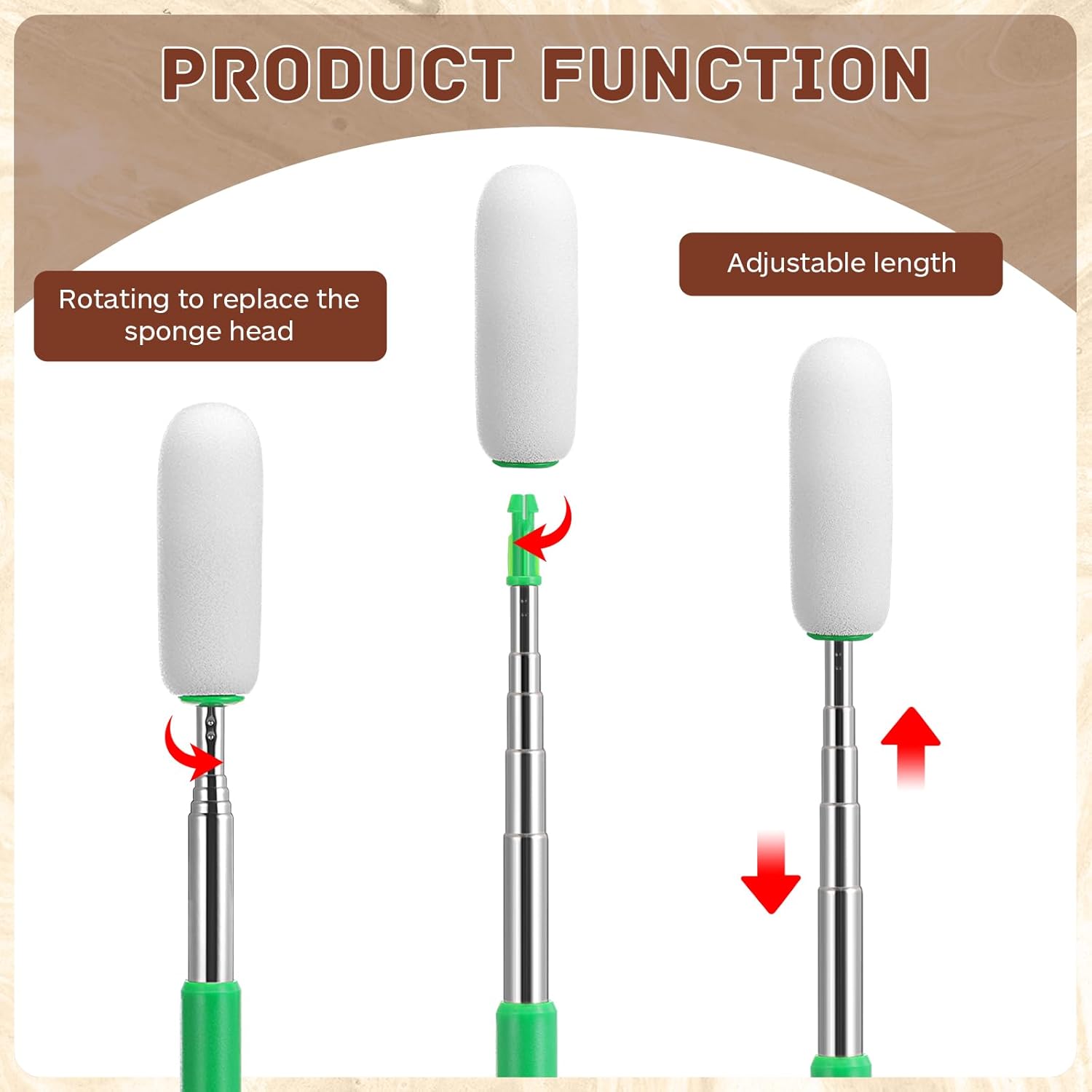 3 Pcs Telescoping Sponge Stick for Pottery 27 Inches Long Detachable Sponges Removing Excess Water, Shaping Tall/Narrow Vessels and Cleaning(Light Color) Light Color - Image 4