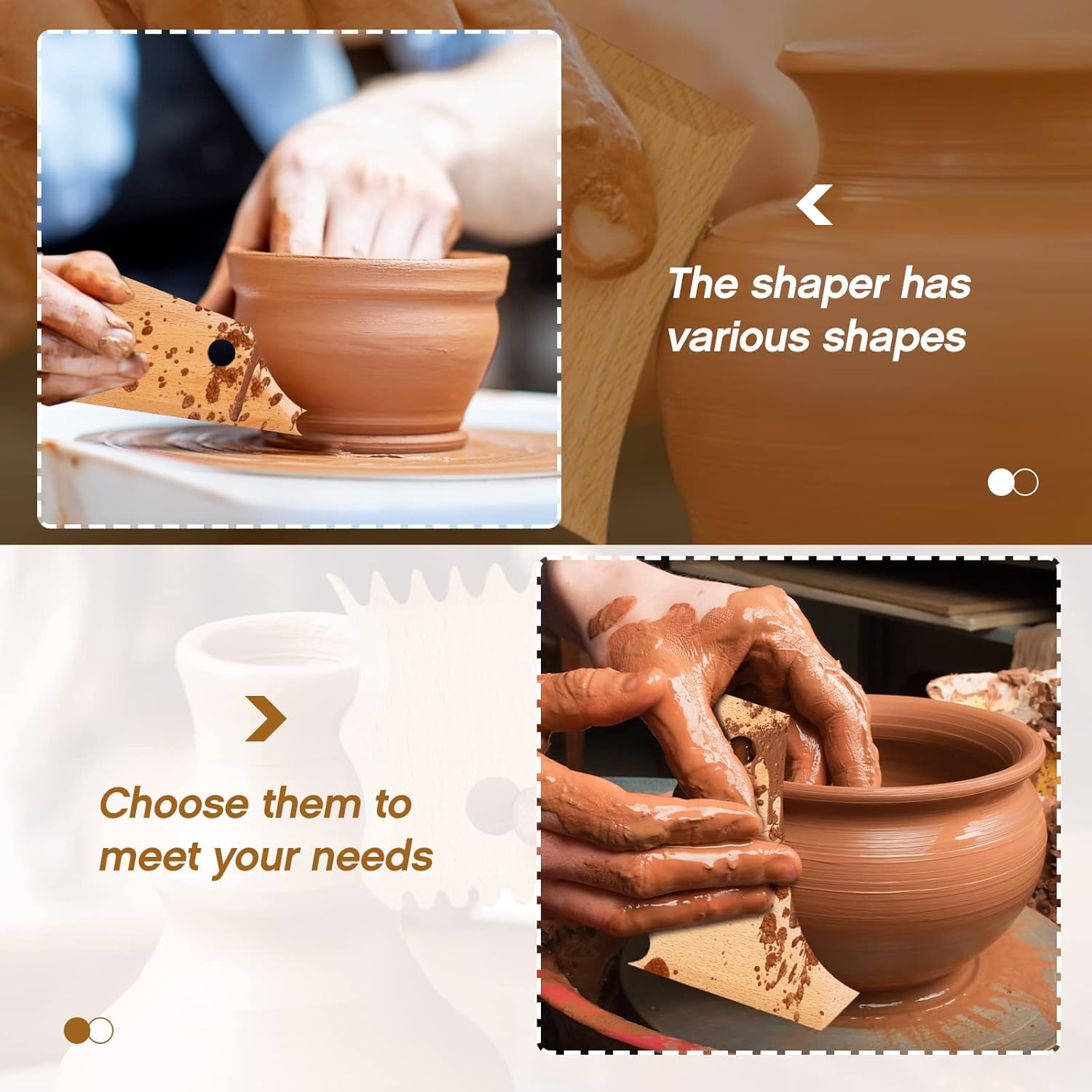 7 pcs Big Size Pottery Foot Shaper Tools Trimming Ceramics Profile Rib Bundle for Carving Clay Molds Ceramics, Beech Wood - Image 5