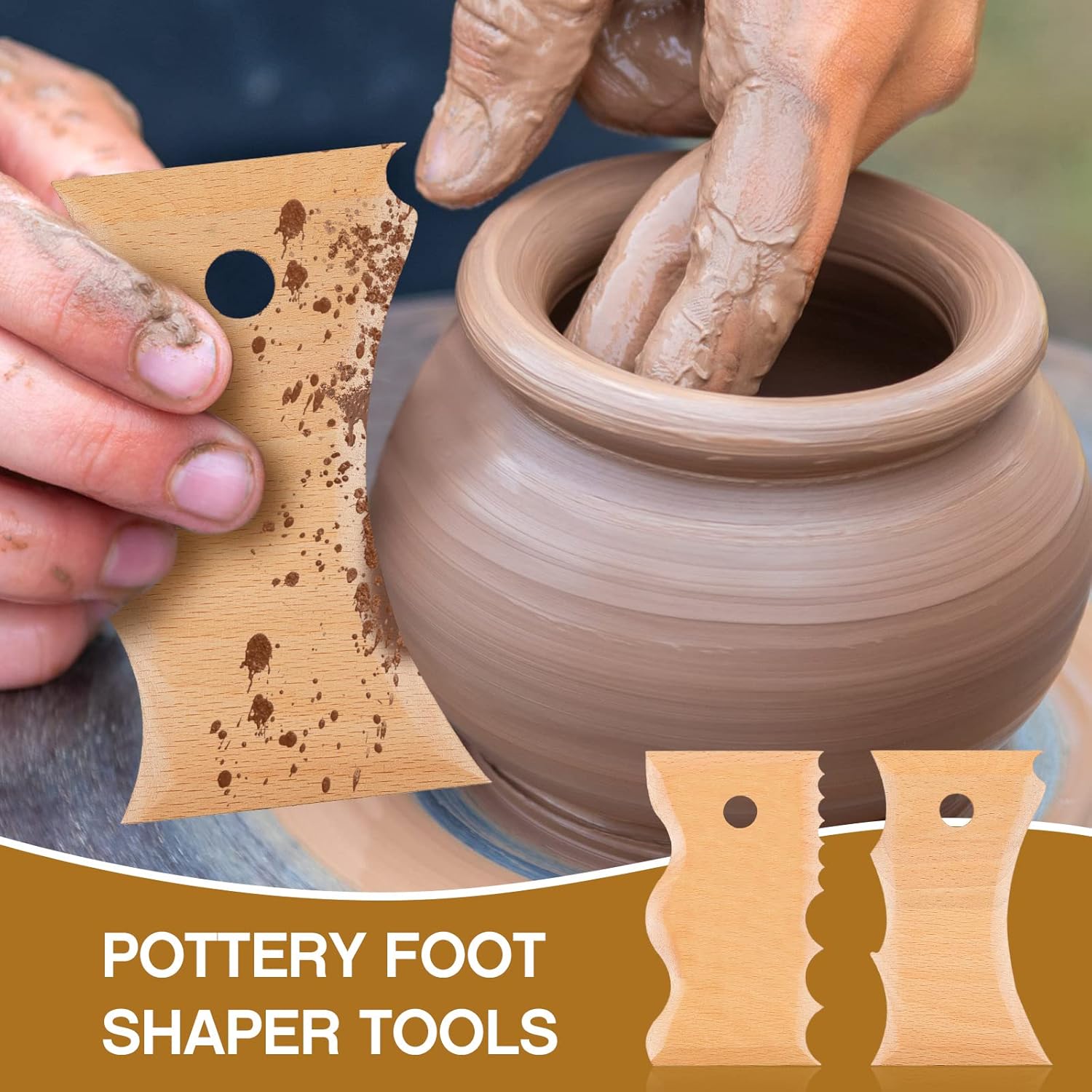 7 pcs Big Size Pottery Foot Shaper Tools Trimming Ceramics Profile Rib Bundle for Carving Clay Molds Ceramics, Beech Wood - Image 6