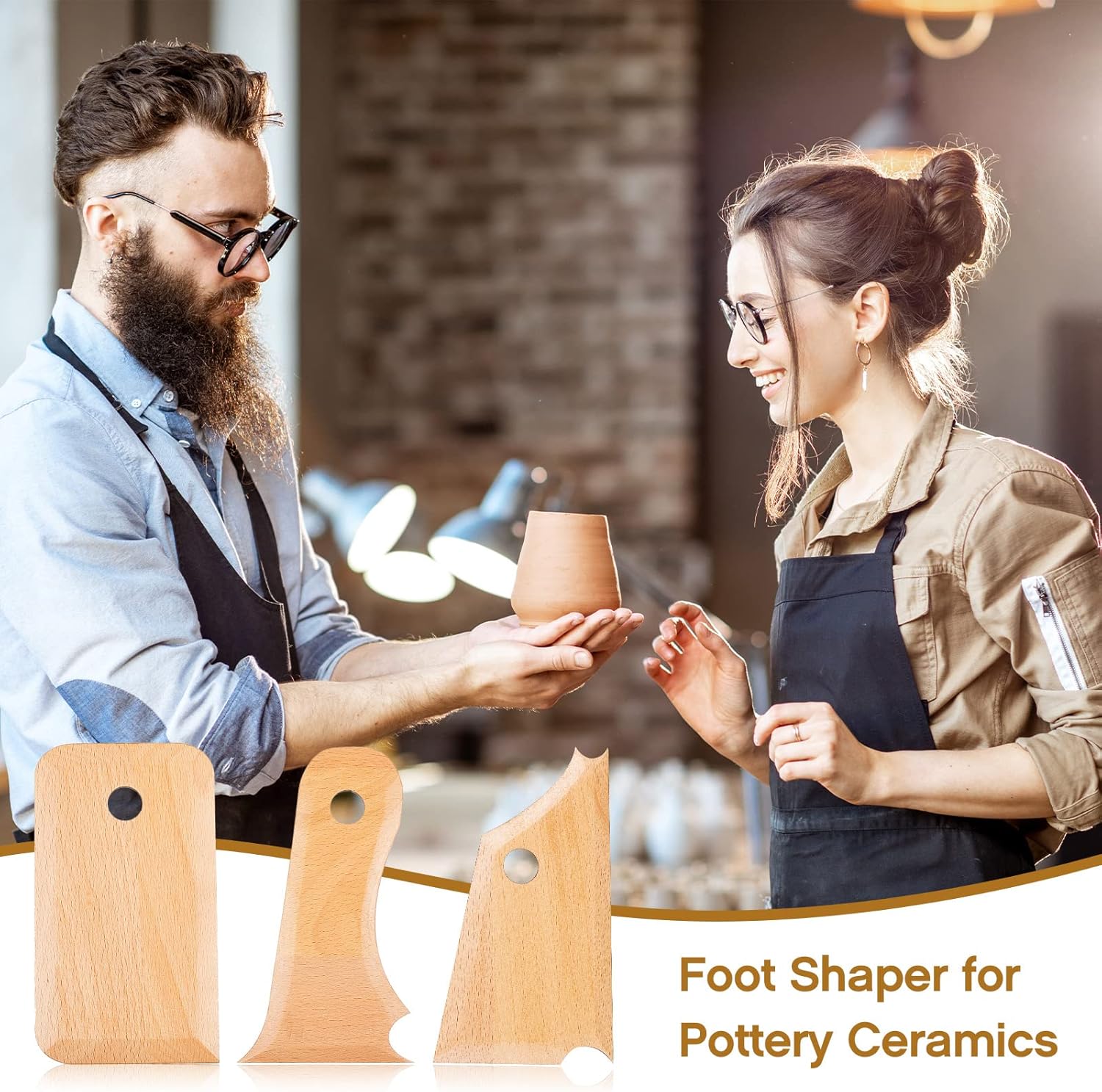 7 pcs Big Size Pottery Foot Shaper Tools Trimming Ceramics Profile Rib Bundle for Carving Clay Molds Ceramics, Beech Wood - Image 7