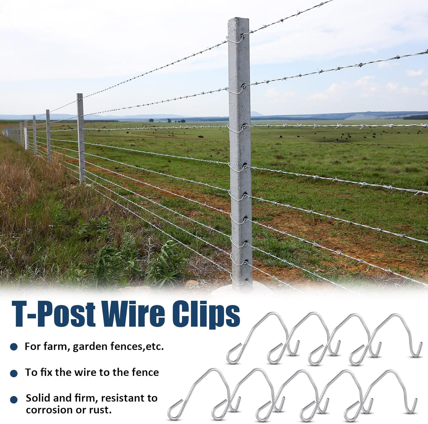 300 Pieces T Post Wire Clips Fence Fencing for Securing Galvanized Steel Barbed Garden Farm Highway Sport Fences - Image 6