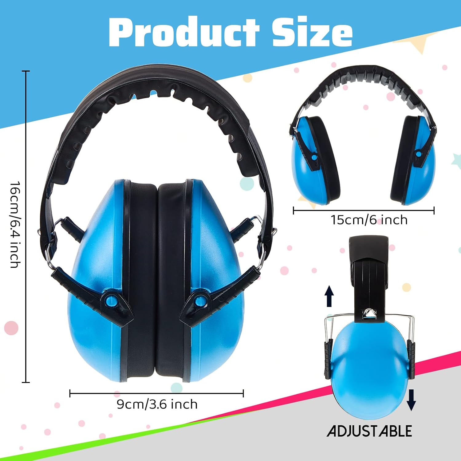 6 Pcs Noise Cancelling Headphones Kids Adult Ear Muffs Bulk, Protection 27db Reduction Hearing Earmuff(Novel Style,Green Pink Blue) Green Blue - Image 2