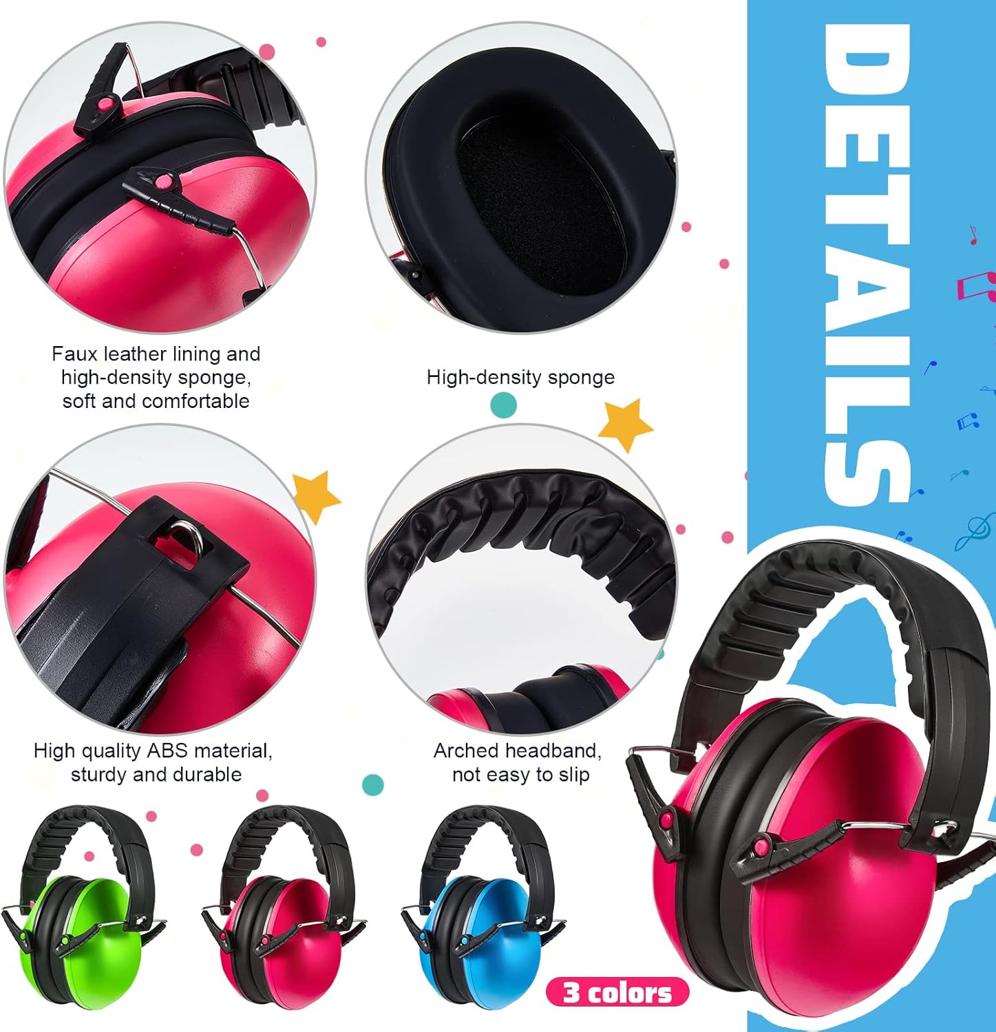 6 Pcs Noise Cancelling Headphones Kids Adult Ear Muffs Bulk, Protection 27db Reduction Hearing Earmuff(Novel Style,Green Pink Blue) Green Blue - Image 3