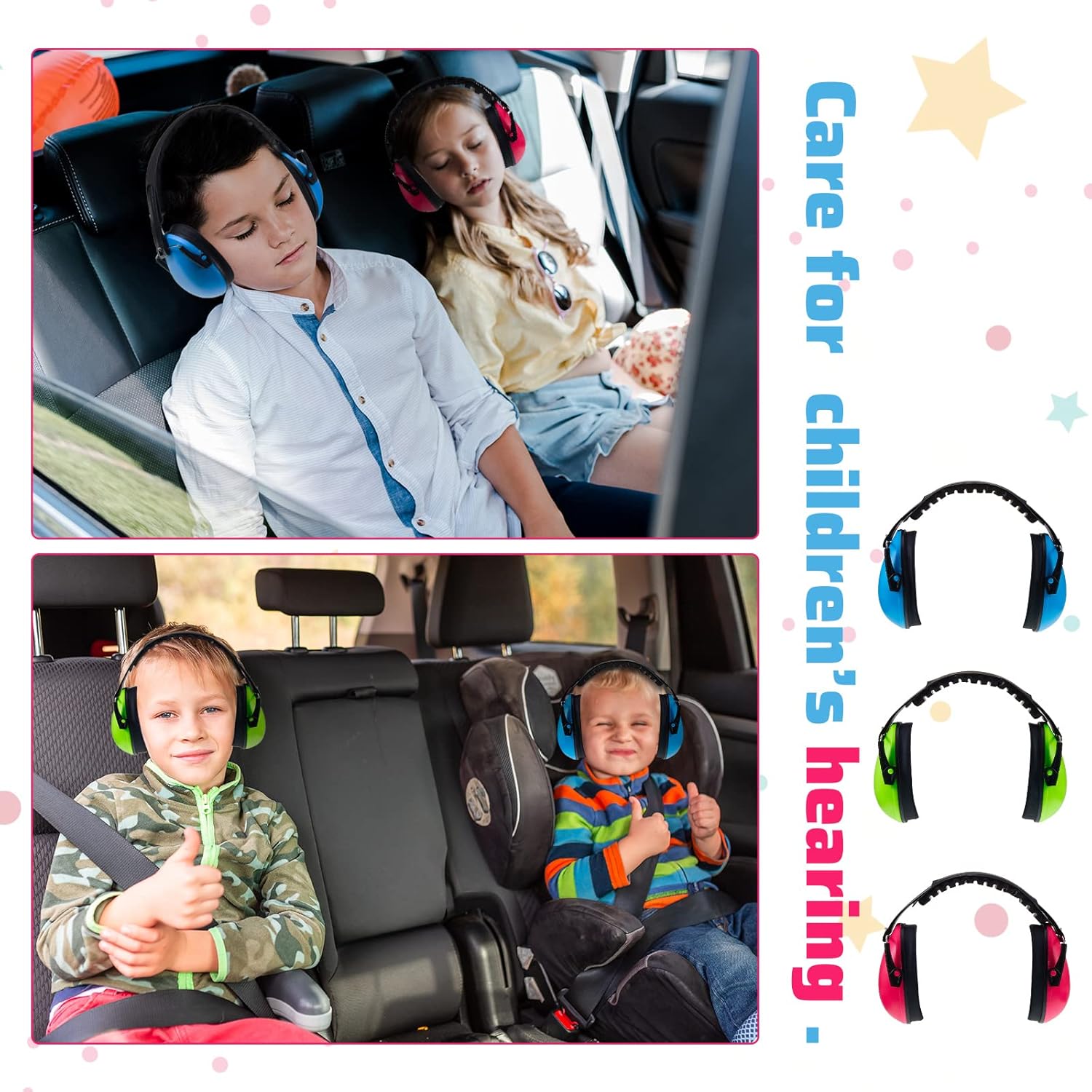 6 Pcs Noise Cancelling Headphones Kids Adult Ear Muffs Bulk, Protection 27db Reduction Hearing Earmuff(Novel Style,Green Pink Blue) Green Blue - Image 6