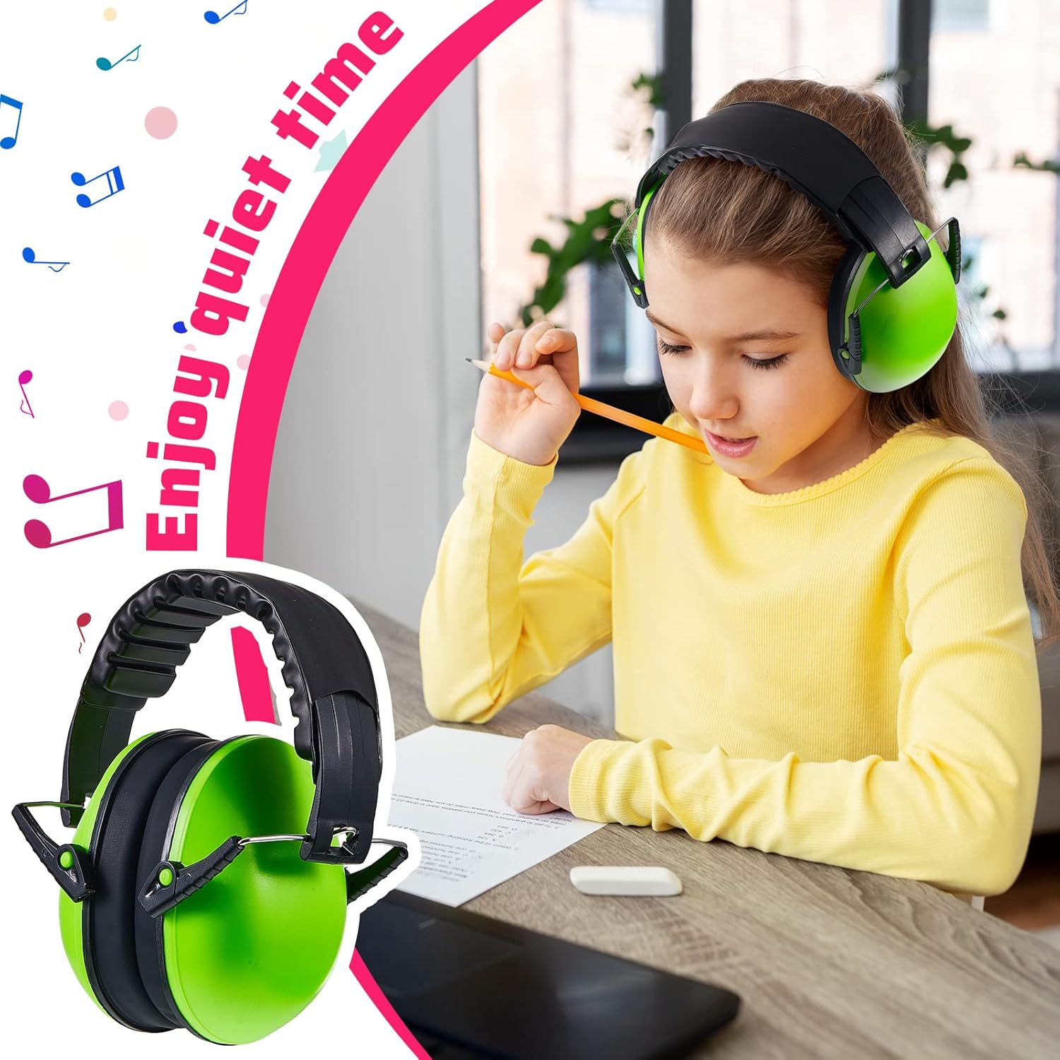 6 Pcs Noise Cancelling Headphones Kids Adult Ear Muffs Bulk, Protection 27db Reduction Hearing Earmuff(Novel Style,Green Pink Blue) Green Blue - Image 7