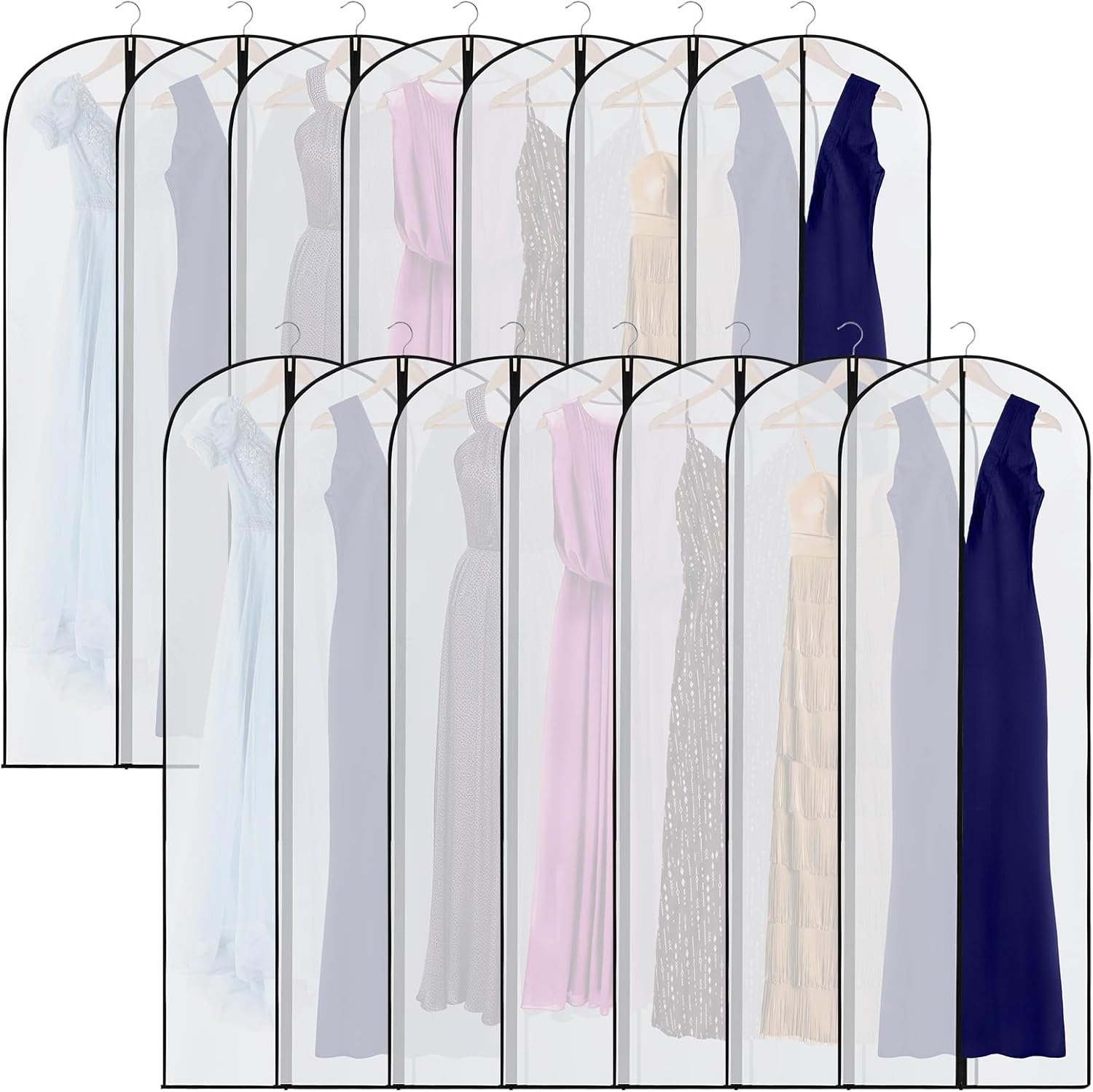 20 Pcs 24 x 72 Inch Garment Bags Bulk Hanging Clothes Storage Covers for Closet Organization Dustproof Transparent Dress Suit Bag Set Wedding Dresses Long Gowns Coats Seasonal Wardrobe White Black - Image 1