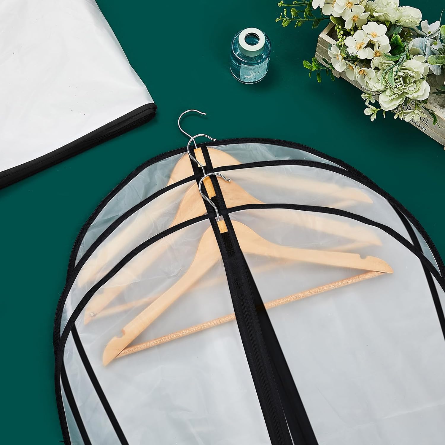 20 Pcs 24 x 72 Inch Garment Bags Bulk Hanging Clothes Storage Covers for Closet Organization Dustproof Transparent Dress Suit Bag Set Wedding Dresses Long Gowns Coats Seasonal Wardrobe White Black - Image 7