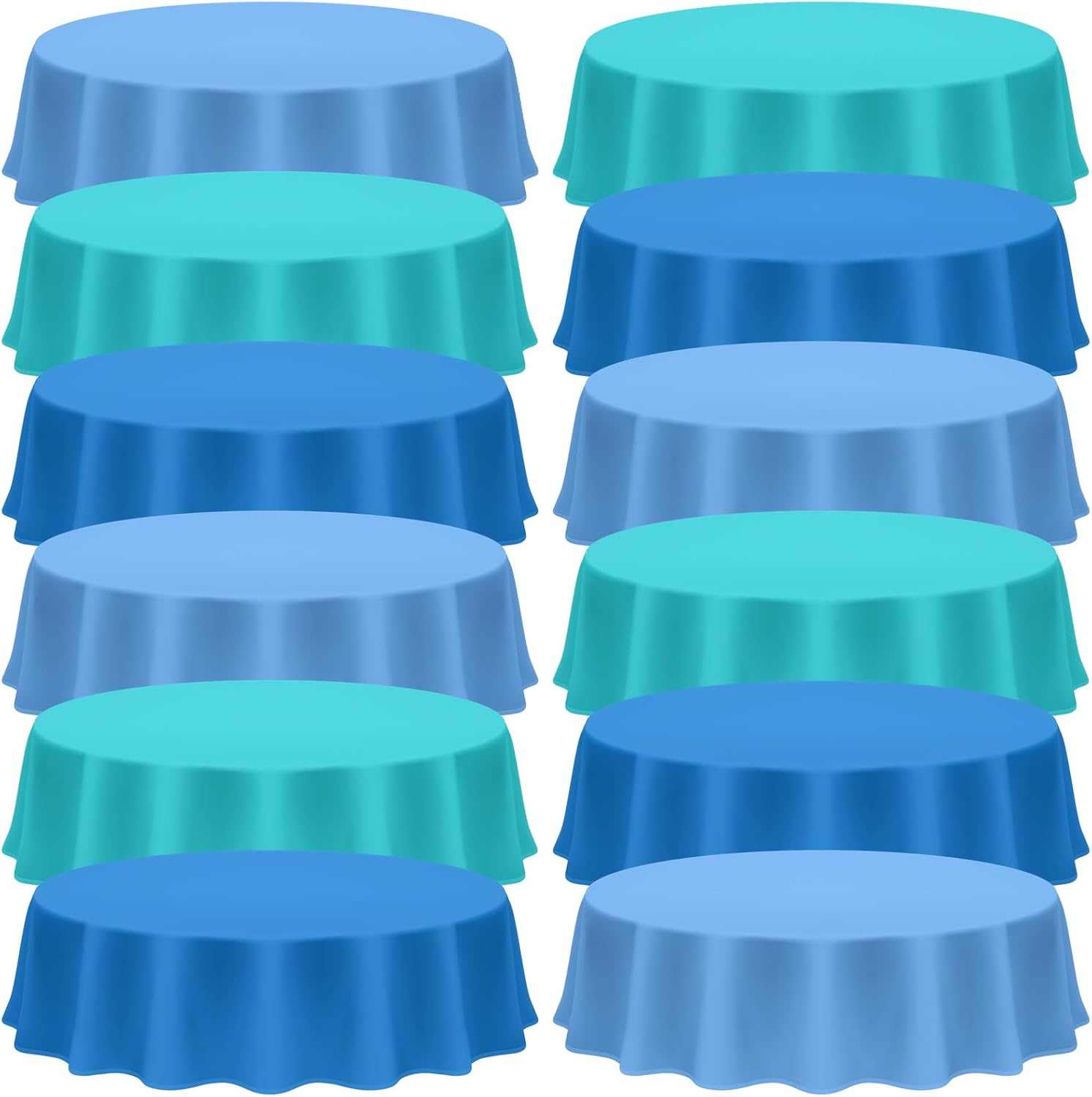 12 Pcs Ocean Theme Round Tablecloth,disposable Assorted Blue Tablecloth, Plastic Light Table Covers for Under the Sea Beach Surf Pool Party Birthday Decoration, 84