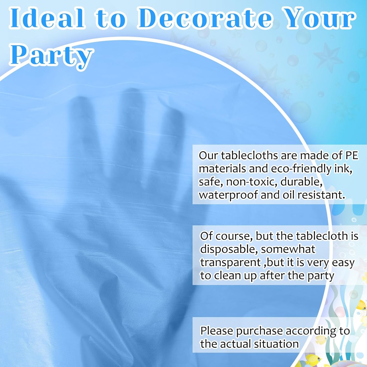 12 Pcs Ocean Theme Round Tablecloth,disposable Assorted Blue Tablecloth, Plastic Light Table Covers for Under the Sea Beach Surf Pool Party Birthday Decoration, 84