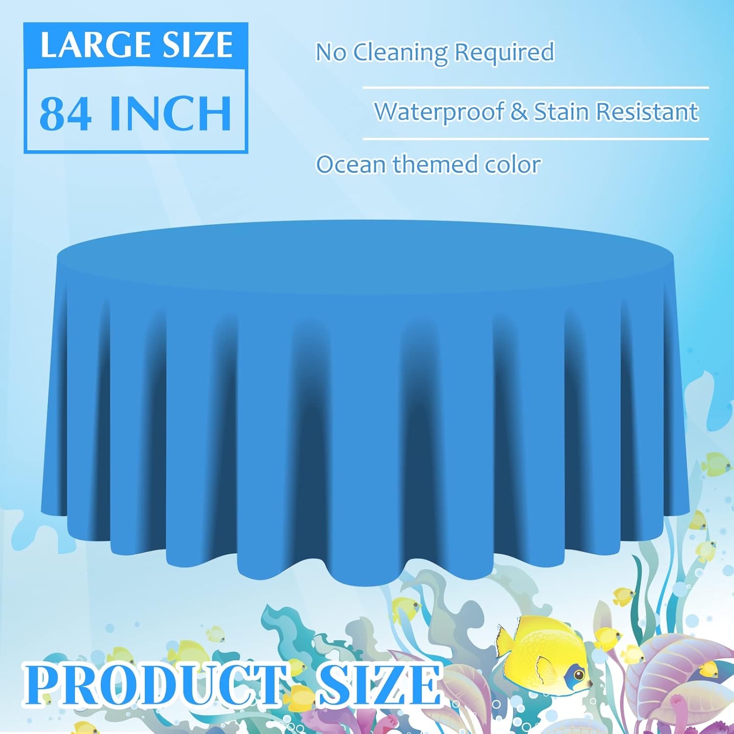 12 Pcs Ocean Theme Round Tablecloth,disposable Assorted Blue Tablecloth, Plastic Light Table Covers for Under the Sea Beach Surf Pool Party Birthday Decoration, 84