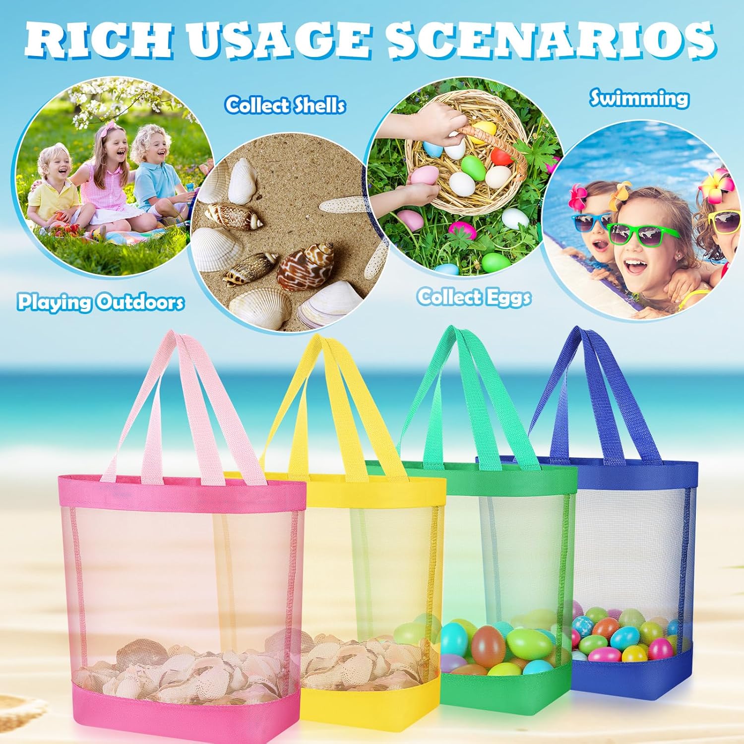 11 x 12.9 Inche Mesh Beach Tote Bags Mini Pool Reusable Colorful Polyester for Travel Party Swim Toys - Image 2