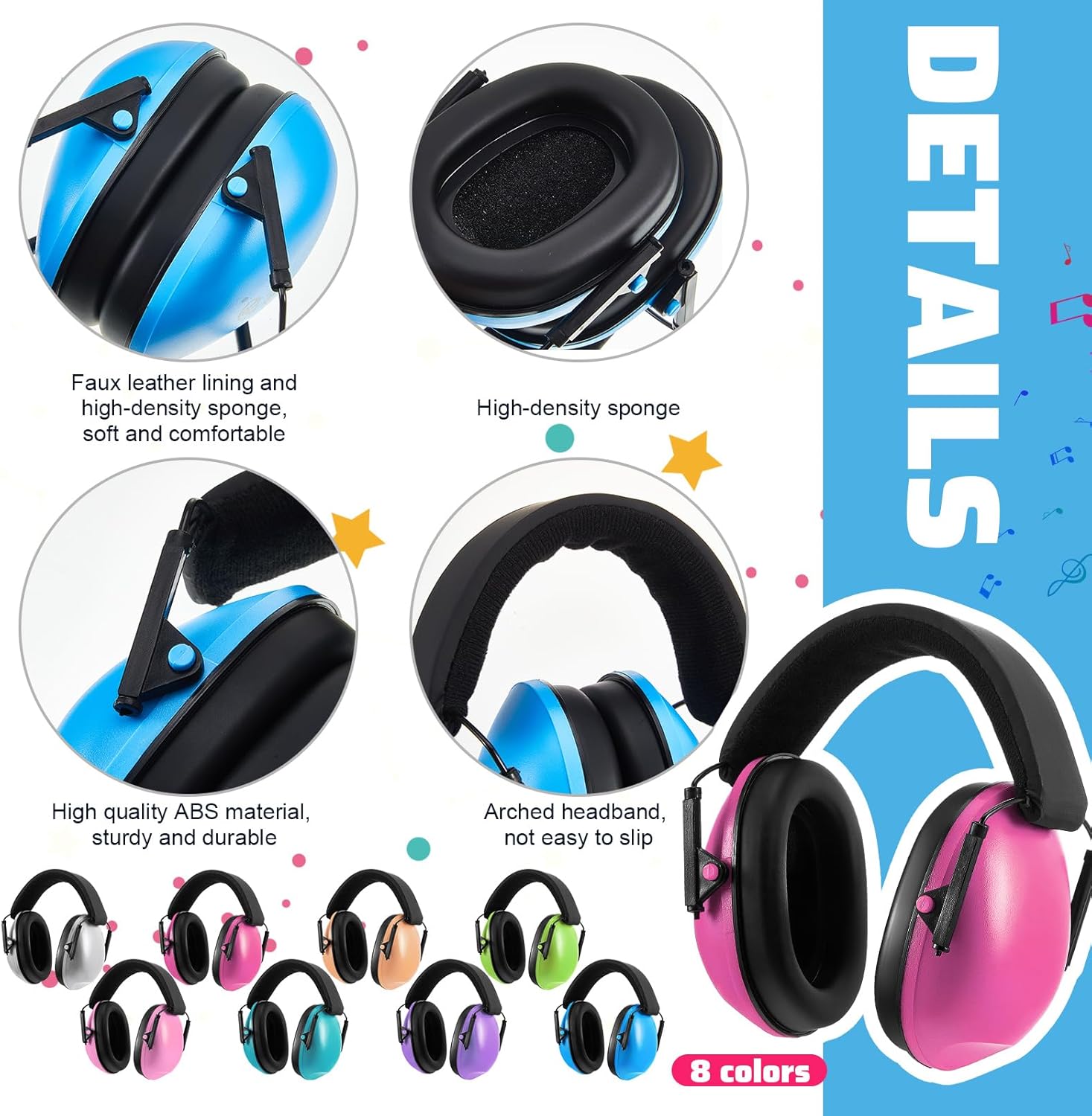 8 Pcs Kids Ear Protection Noise Cancelling Headphones Reduction Muffs 27dB Hearing (8 Colors) Colors - Image 3