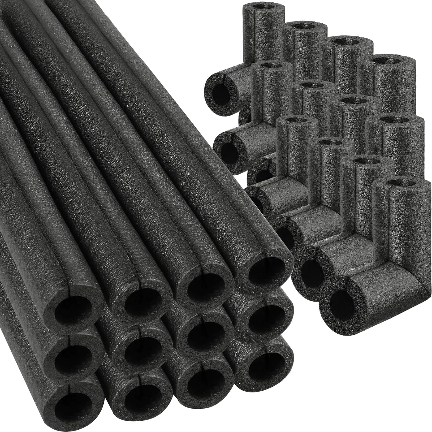 8 Pack Elbow Pipe Insulation Foam Tube Outdoor Wrap Black Covers Tubing Water for Winter Irrigation, Sprinkler (1/2 Inch) - Image 1