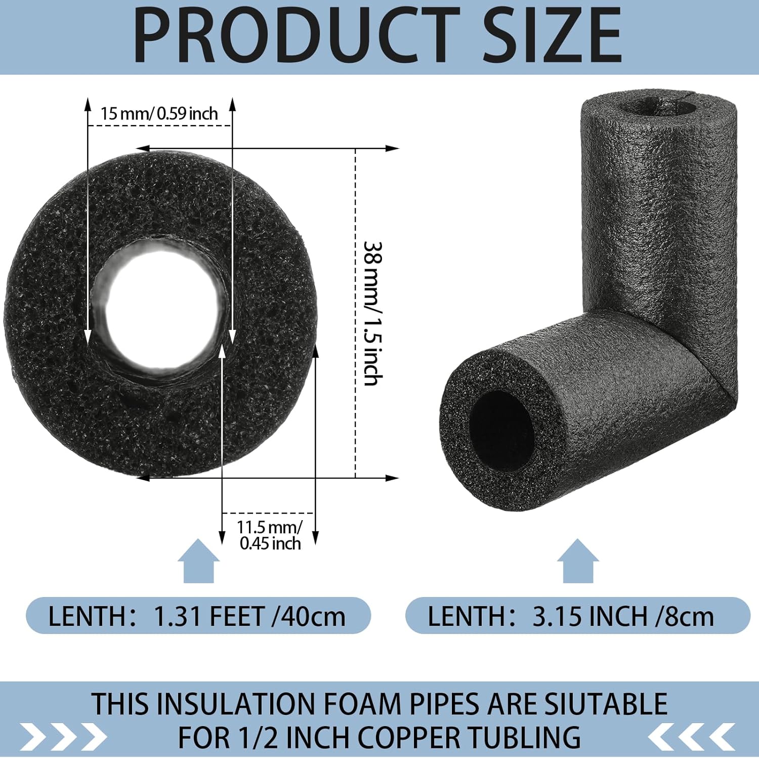 8 Pack Elbow Pipe Insulation Foam Tube Outdoor Wrap Black Covers Tubing Water for Winter Irrigation, Sprinkler (1/2 Inch) - Image 2
