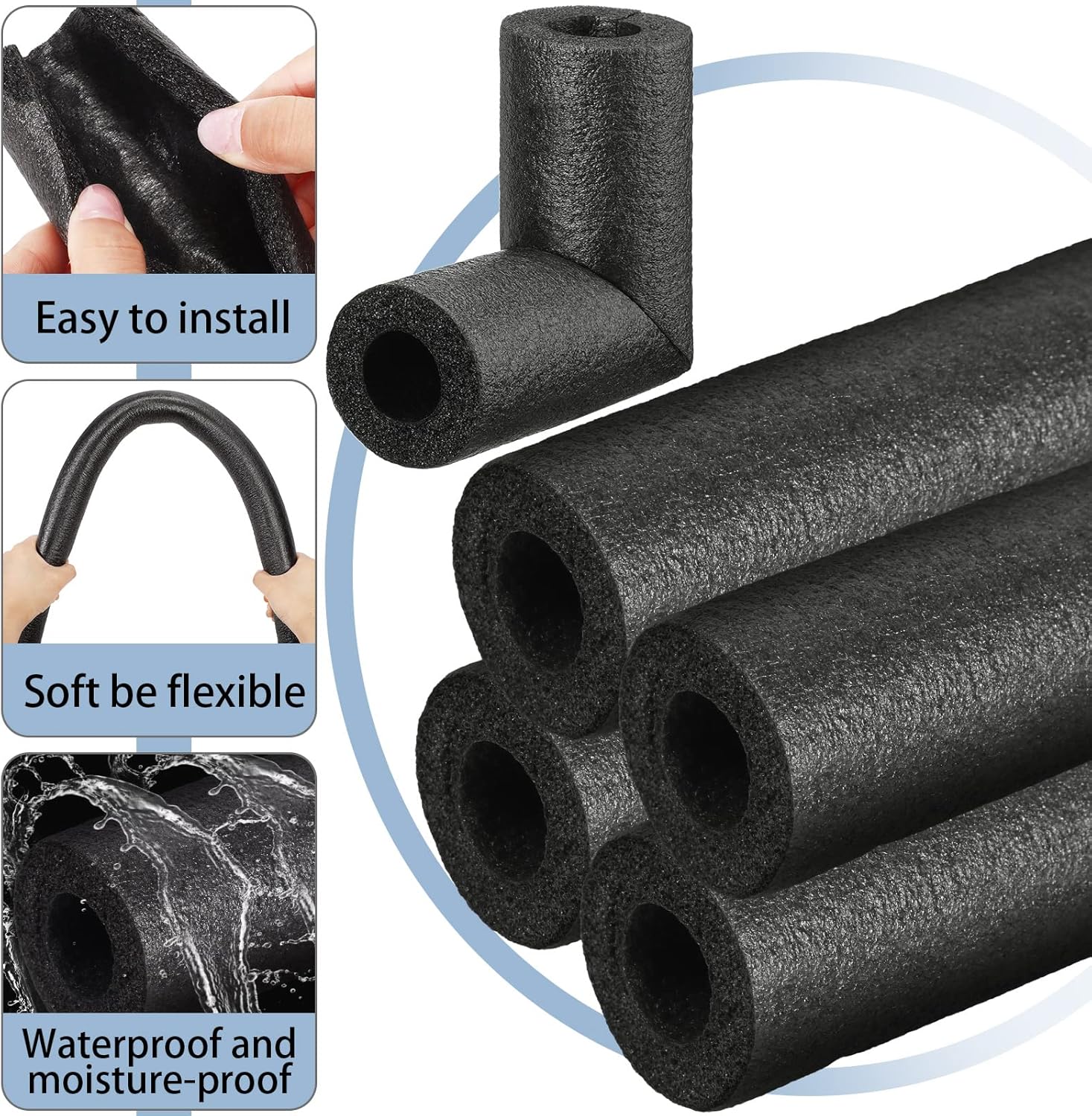 8 Pack Elbow Pipe Insulation Foam Tube Outdoor Wrap Black Covers Tubing Water for Winter Irrigation, Sprinkler (1/2 Inch) - Image 3