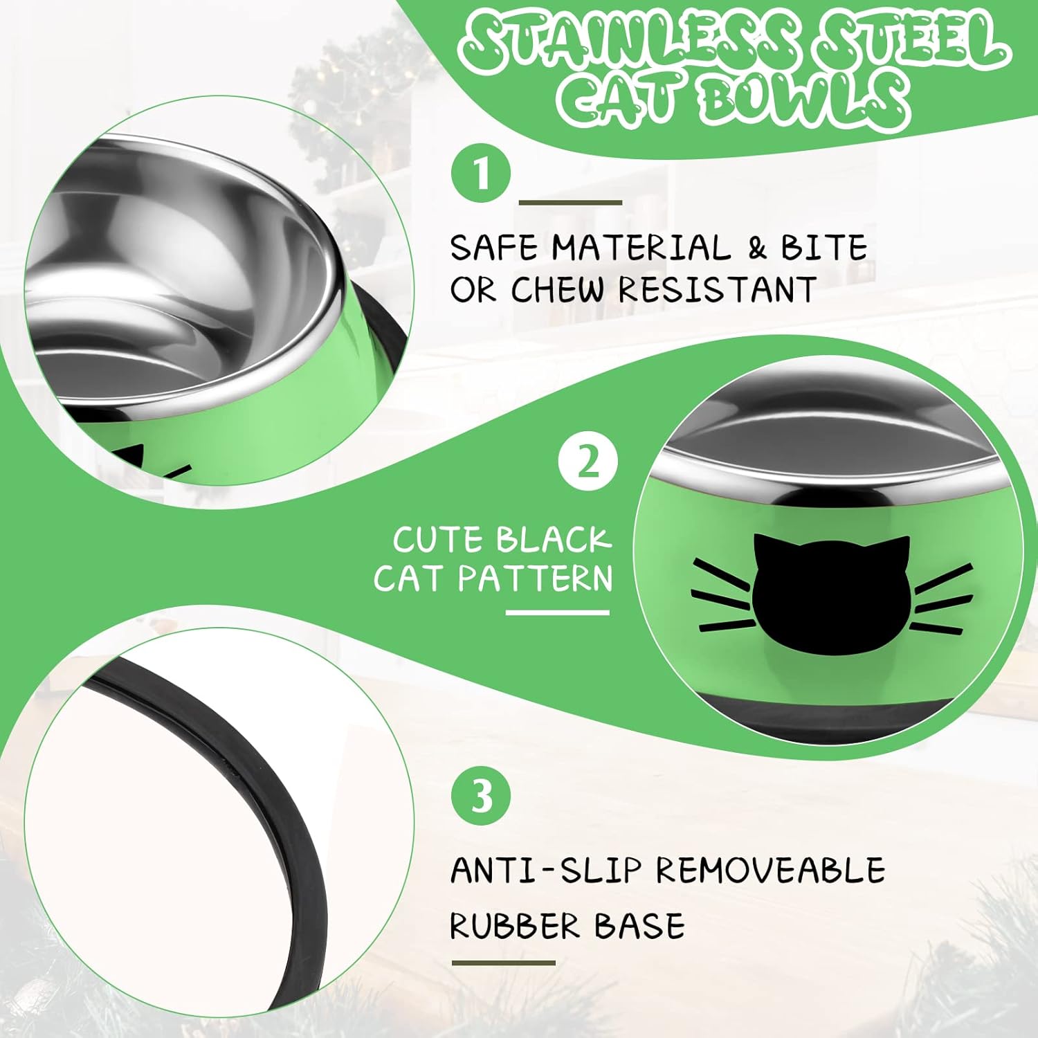 6 Pcs Cat Bowls for Food and Water Dishes Stainless Steel Pet 7 oz Anti Slip Metal Dish with Removable Rubber Base Thick Feeding Indoor Kitten Small Dog(Classic Color) Classic Color - Image 4