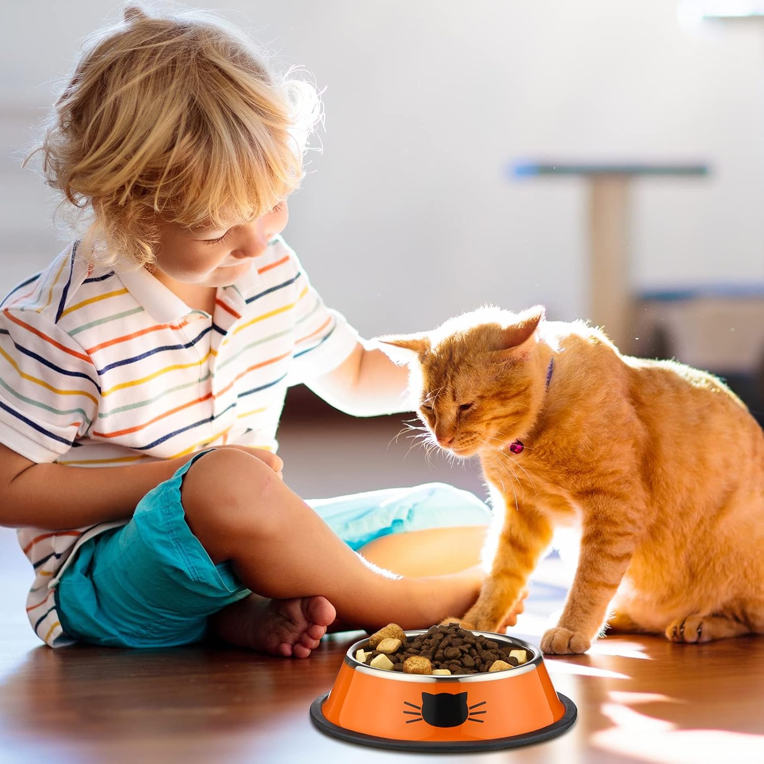 6 Pcs Cat Bowls for Food and Water Dishes Stainless Steel Pet 7 oz Anti Slip Metal Dish with Removable Rubber Base Thick Feeding Indoor Kitten Small Dog(Classic Color) Classic Color - Image 5
