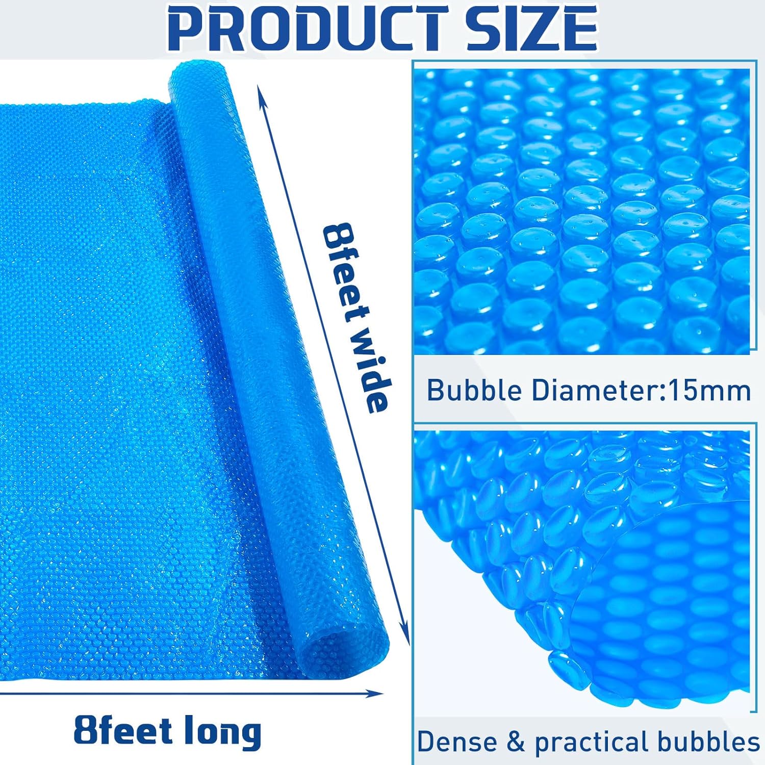 8 x ft Pool Hot Tub Solar Cover, 16 Mil Heavy Duty Trimmable Floating Thermal Blanket Spa Bubble Cover for Inground Pools Swimming Insulating Heating  Feet - Image 2