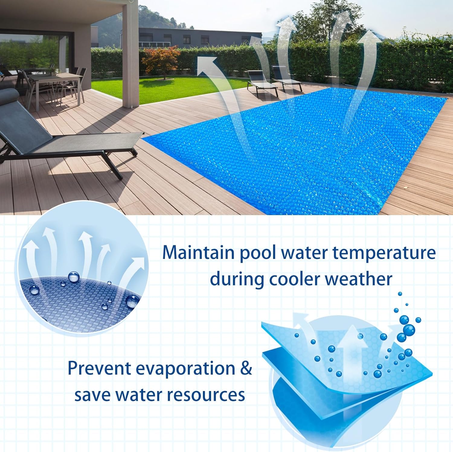 8 x ft Pool Hot Tub Solar Cover, 16 Mil Heavy Duty Trimmable Floating Thermal Blanket Spa Bubble Cover for Inground Pools Swimming Insulating Heating  Feet - Image 3