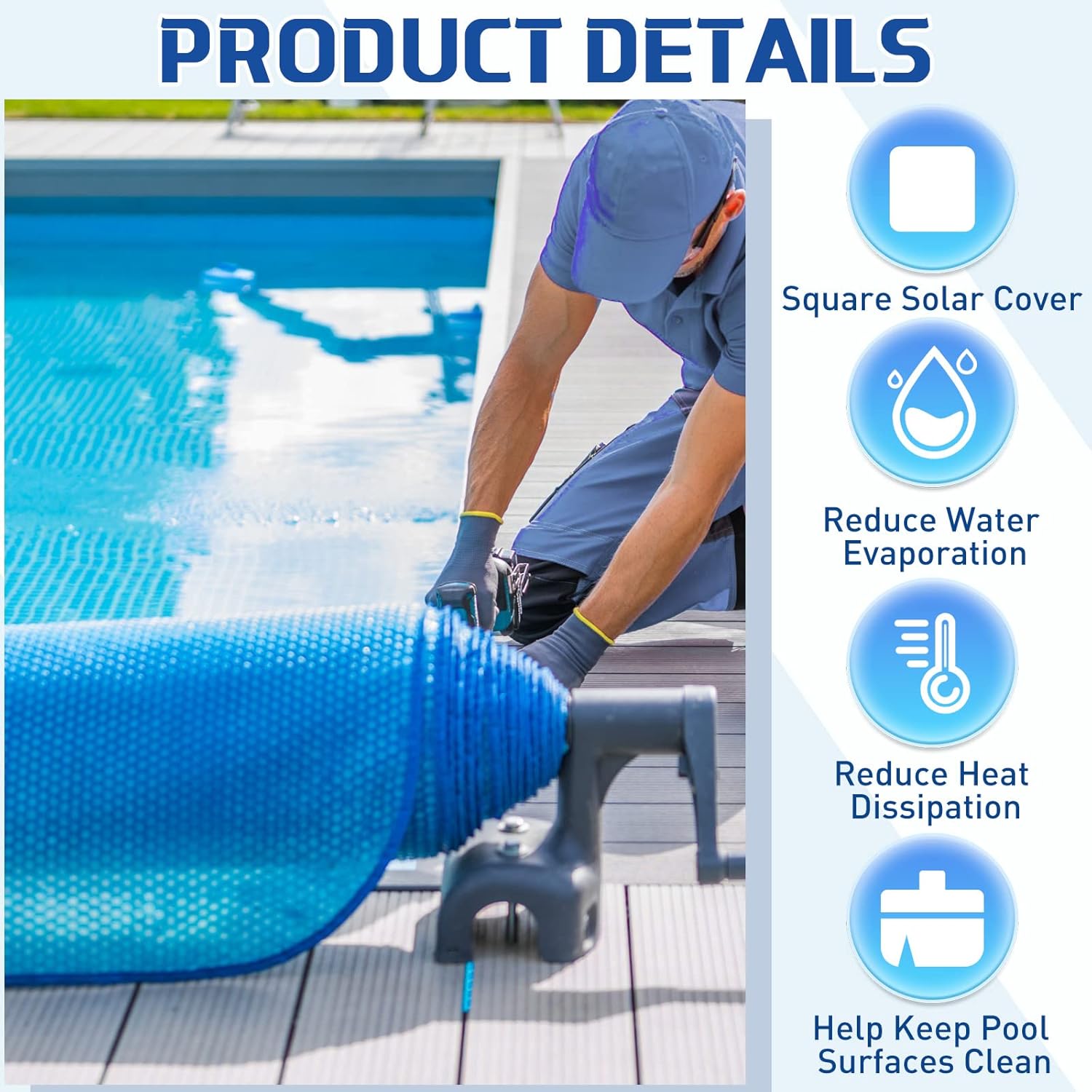 8 x ft Pool Hot Tub Solar Cover, 16 Mil Heavy Duty Trimmable Floating Thermal Blanket Spa Bubble Cover for Inground Pools Swimming Insulating Heating  Feet - Image 4