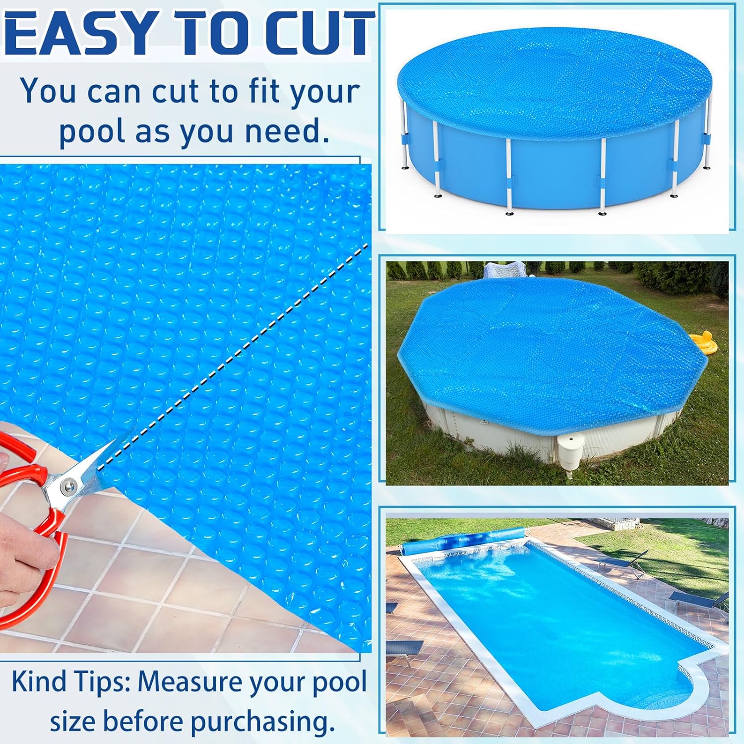 8 x ft Pool Hot Tub Solar Cover, 16 Mil Heavy Duty Trimmable Floating Thermal Blanket Spa Bubble Cover for Inground Pools Swimming Insulating Heating  Feet - Image 5
