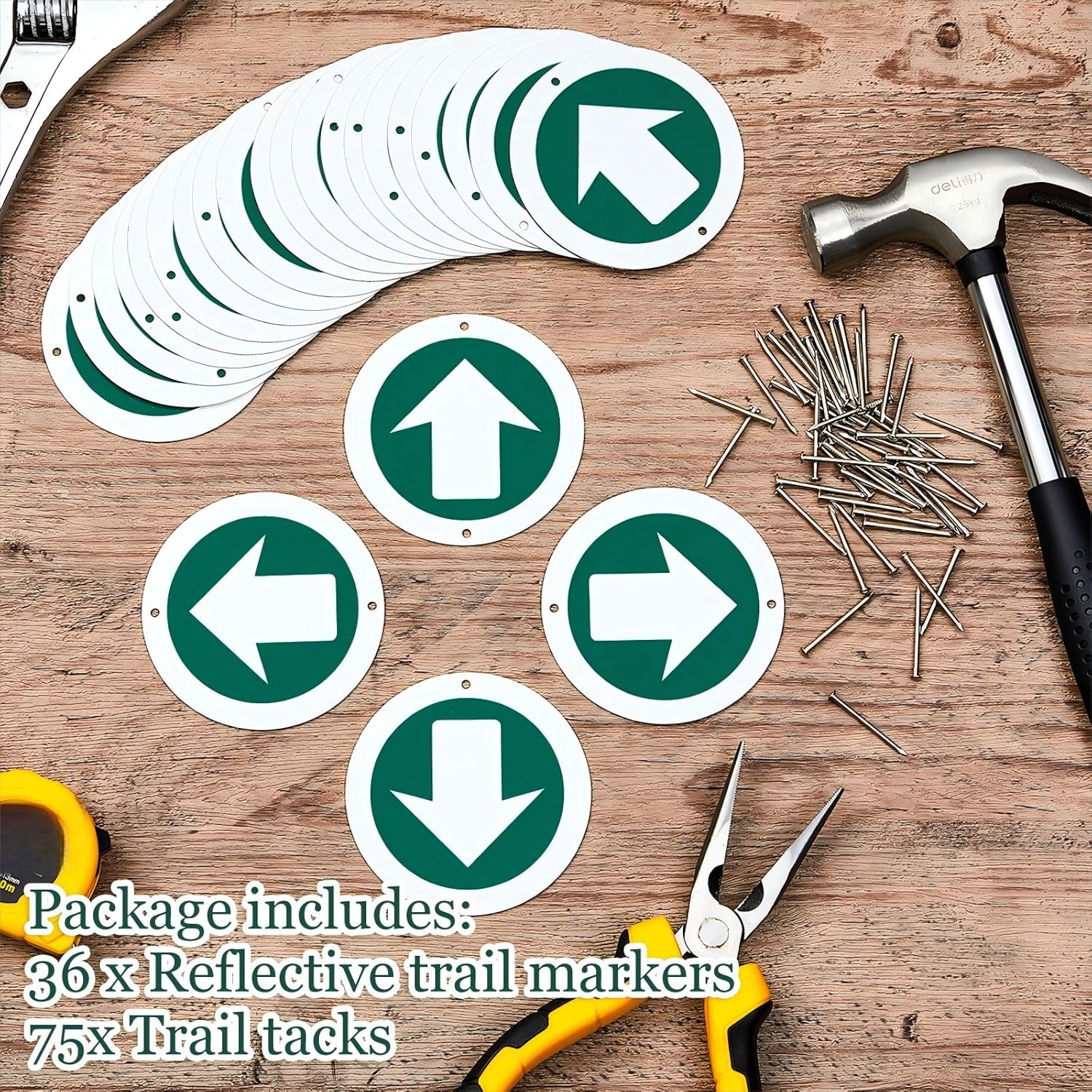 36 Piece Trail Markers Bright Reflective Green Signs Marking Reflectors for Hiking Hunting Camping Backpacking Walking Driveway Office New Place, Easy to Mount - Image 3