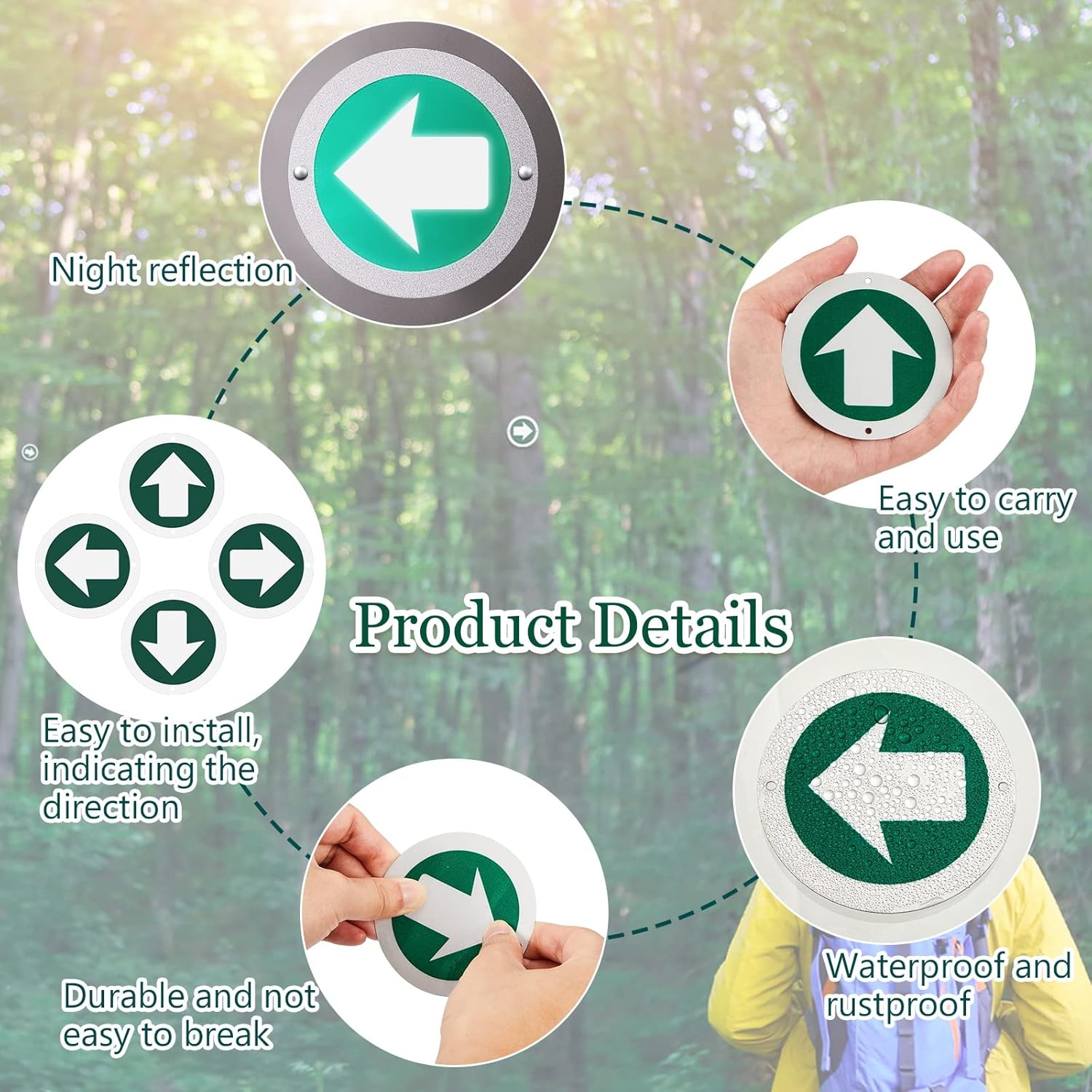 36 Piece Trail Markers Bright Reflective Green Signs Marking Reflectors for Hiking Hunting Camping Backpacking Walking Driveway Office New Place, Easy to Mount - Image 4