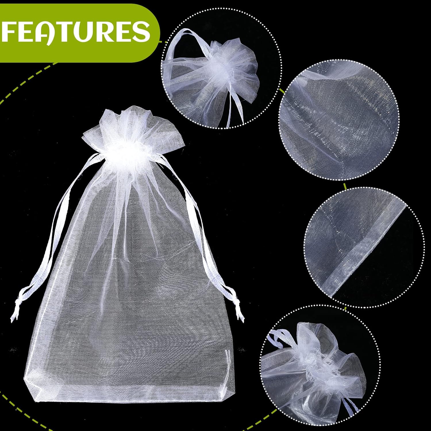 100 Pcs White Organza Bags Bulk Sheer Mesh Gift with Drawstring for Wedding Party Supplies Eid Mubarak Candy Fruit Jewelry(4 x 6 In, 7 9 8 12 In)  4 In - Image 4