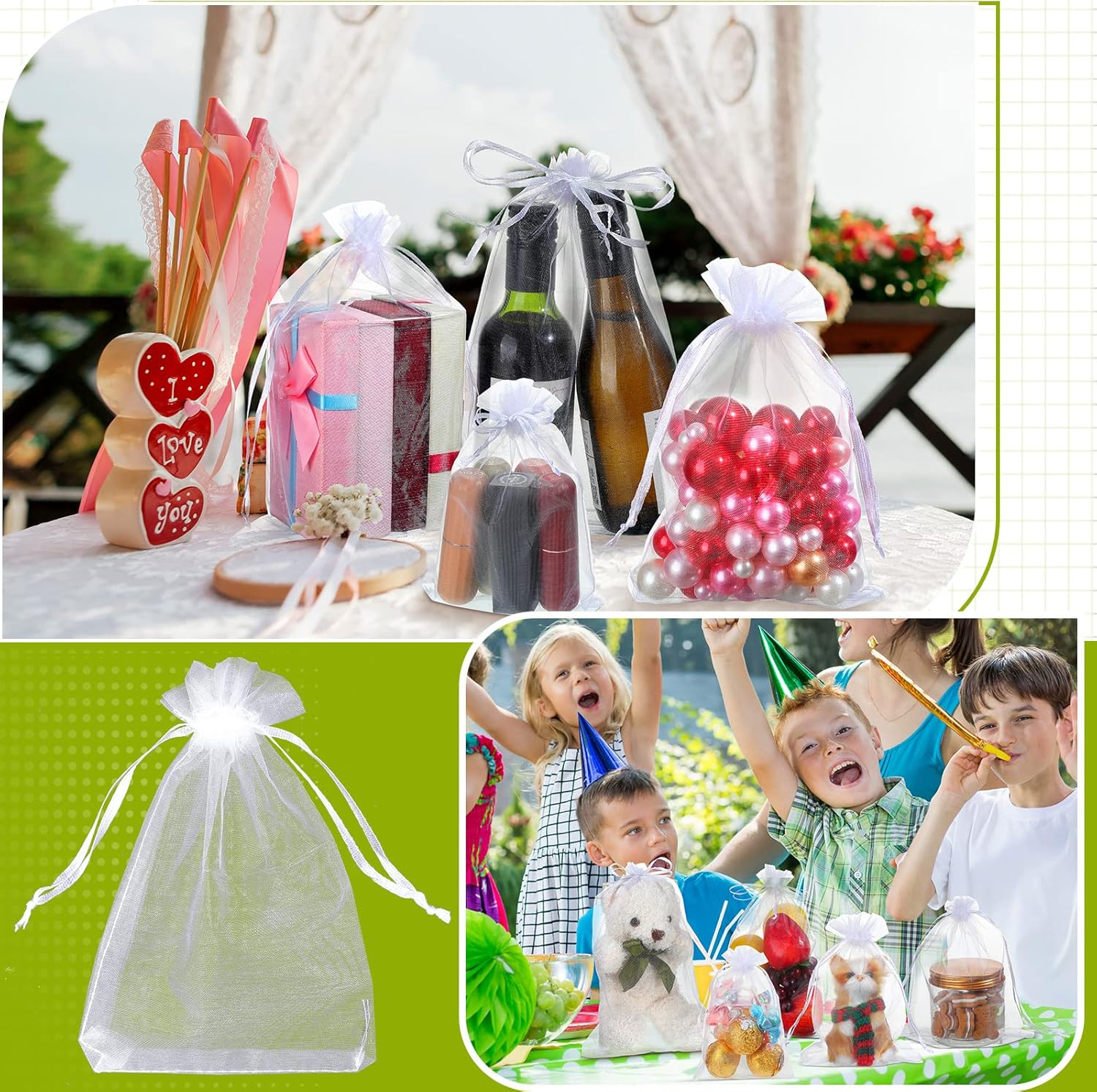 100 Pcs White Organza Bags Bulk Sheer Mesh Gift with Drawstring for Wedding Party Supplies Eid Mubarak Candy Fruit Jewelry(4 x 6 In, 7 9 8 12 In)  4 In - Image 6