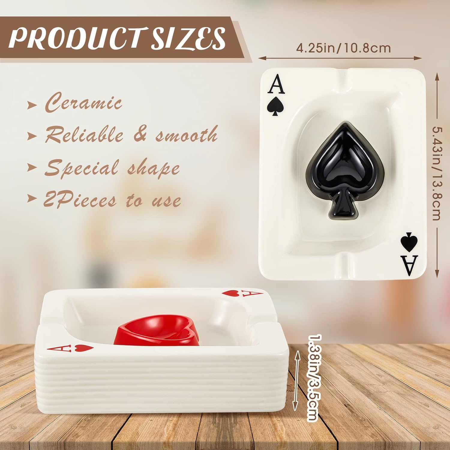 2 Pcs Cool Ashtray Creative Poker Ceramic Cigarette for Stoners Accessories Home Office Stoner Room Decor Men Women Gift Supplies - Image 2