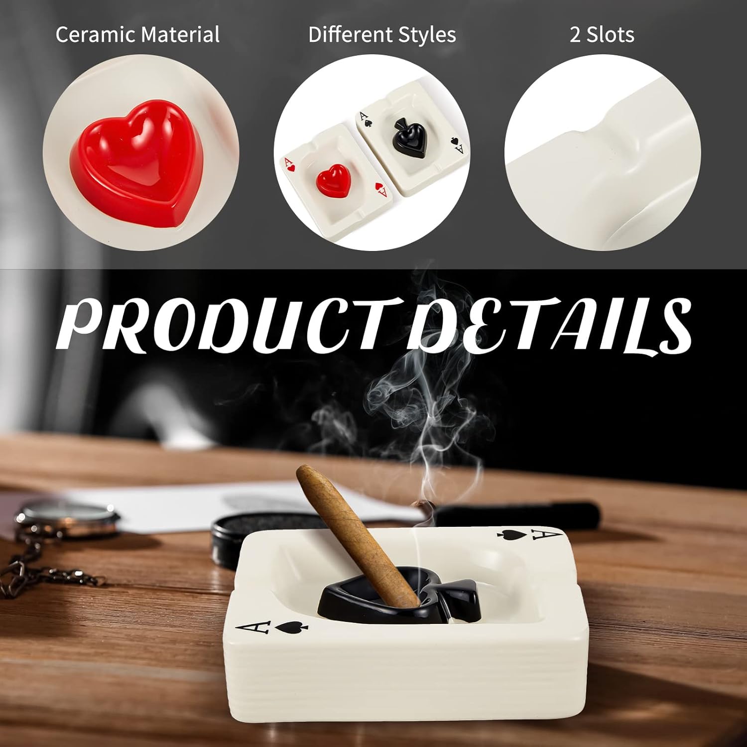 2 Pcs Cool Ashtray Creative Poker Ceramic Cigarette for Stoners Accessories Home Office Stoner Room Decor Men Women Gift Supplies - Image 3