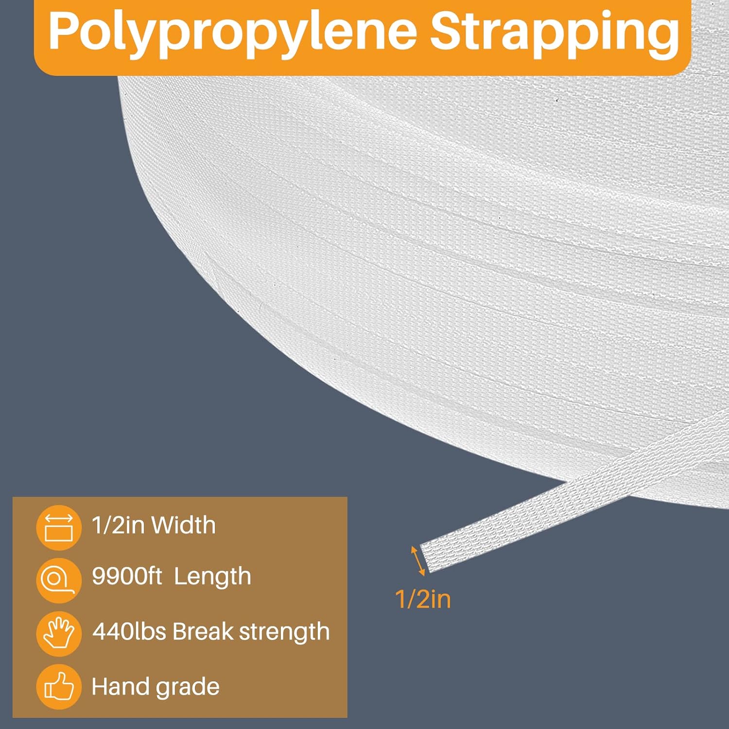 1/2 Inch Strapping, Polypropylene (PP) Heavy Duty Poly Packaging Strapping Roll 440 Lbs Break Strength for Banding Packing Industrial Machine(9900 ft,White) White 9900 ft - Image 2