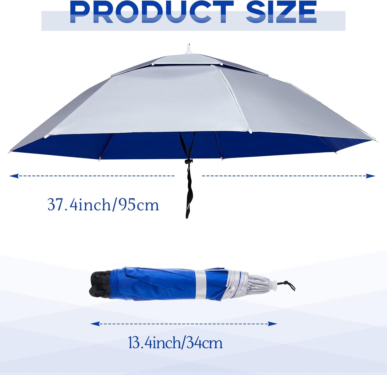 2 Pcs 37'' Diameter Large Umbrella Hat for Adults Double Layer Folding Compact UV Rain Protection Cap - Image 2