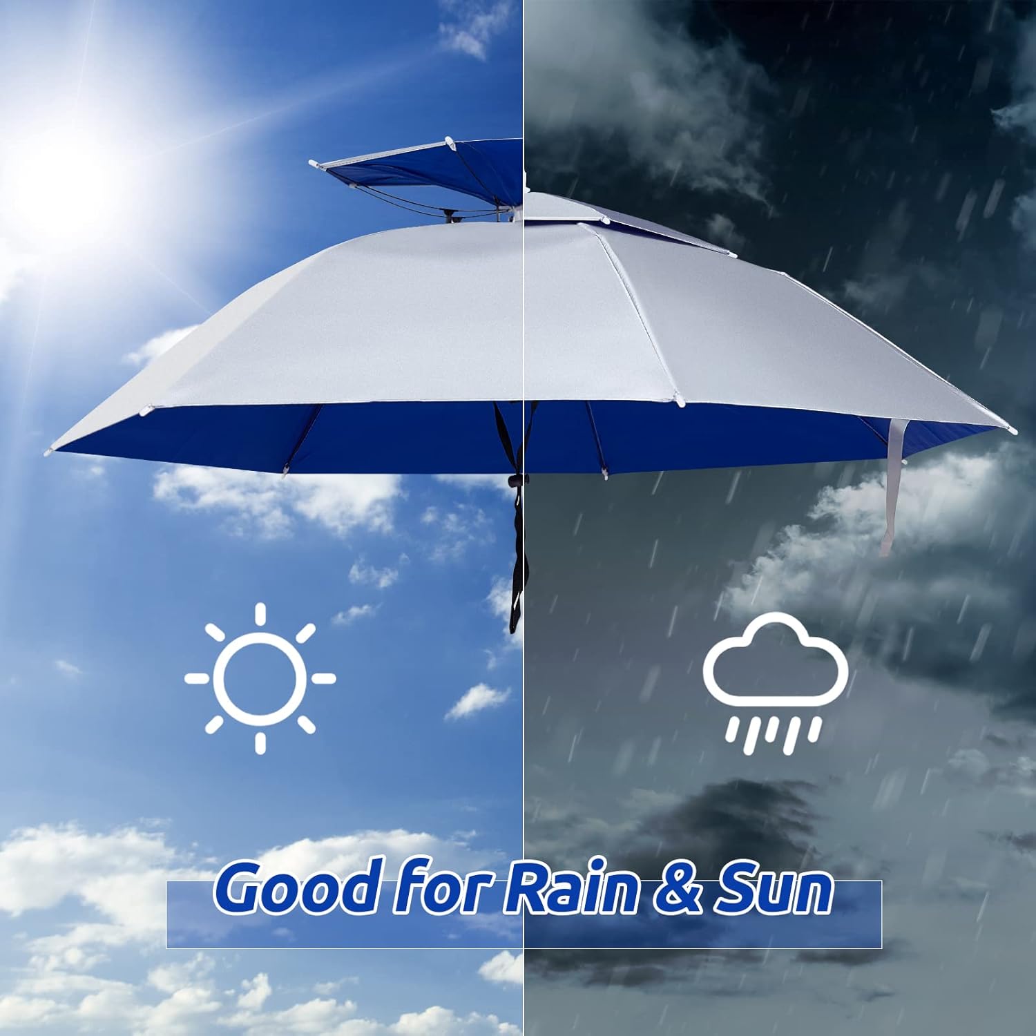 2 Pcs 37'' Diameter Large Umbrella Hat for Adults Double Layer Folding Compact UV Rain Protection Cap - Image 4