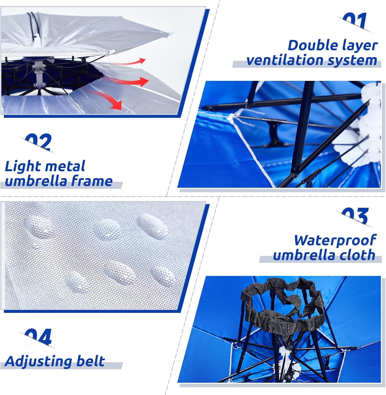 2 Pcs 37'' Diameter Large Umbrella Hat for Adults Double Layer Folding Compact UV Rain Protection Cap - Image 5