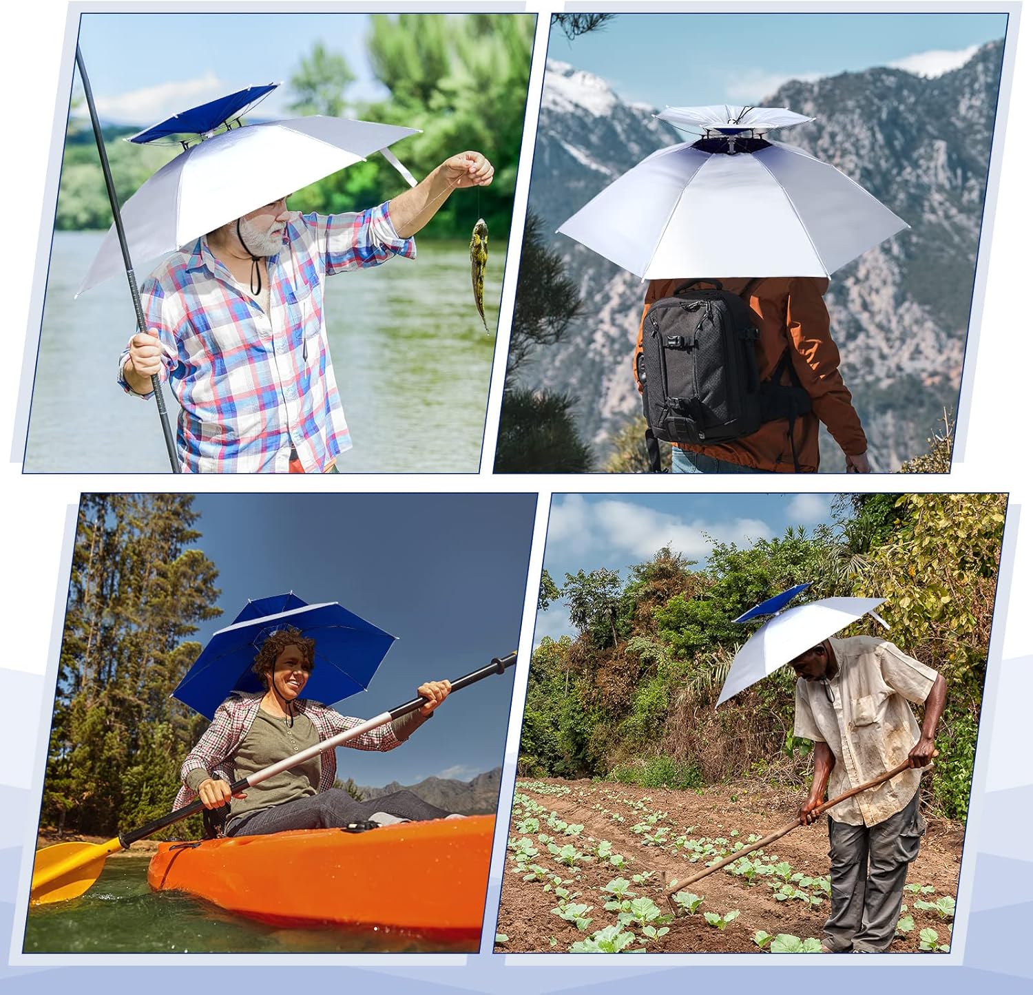 2 Pcs 37'' Diameter Large Umbrella Hat for Adults Double Layer Folding Compact UV Rain Protection Cap - Image 6