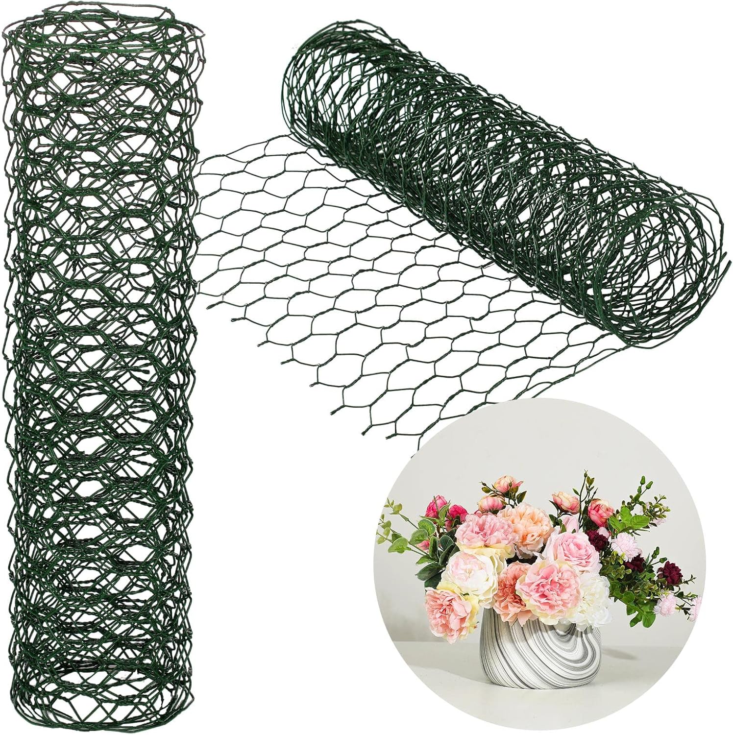 2 Pack Chicken Wire for Floral Arrangements 0.6 Inch Mesh Hexagonal Galvanized PVC Coated Netting Wires Fence Green Crafts Poultry Garden(12 x 48 Inch)  12 - Image 1