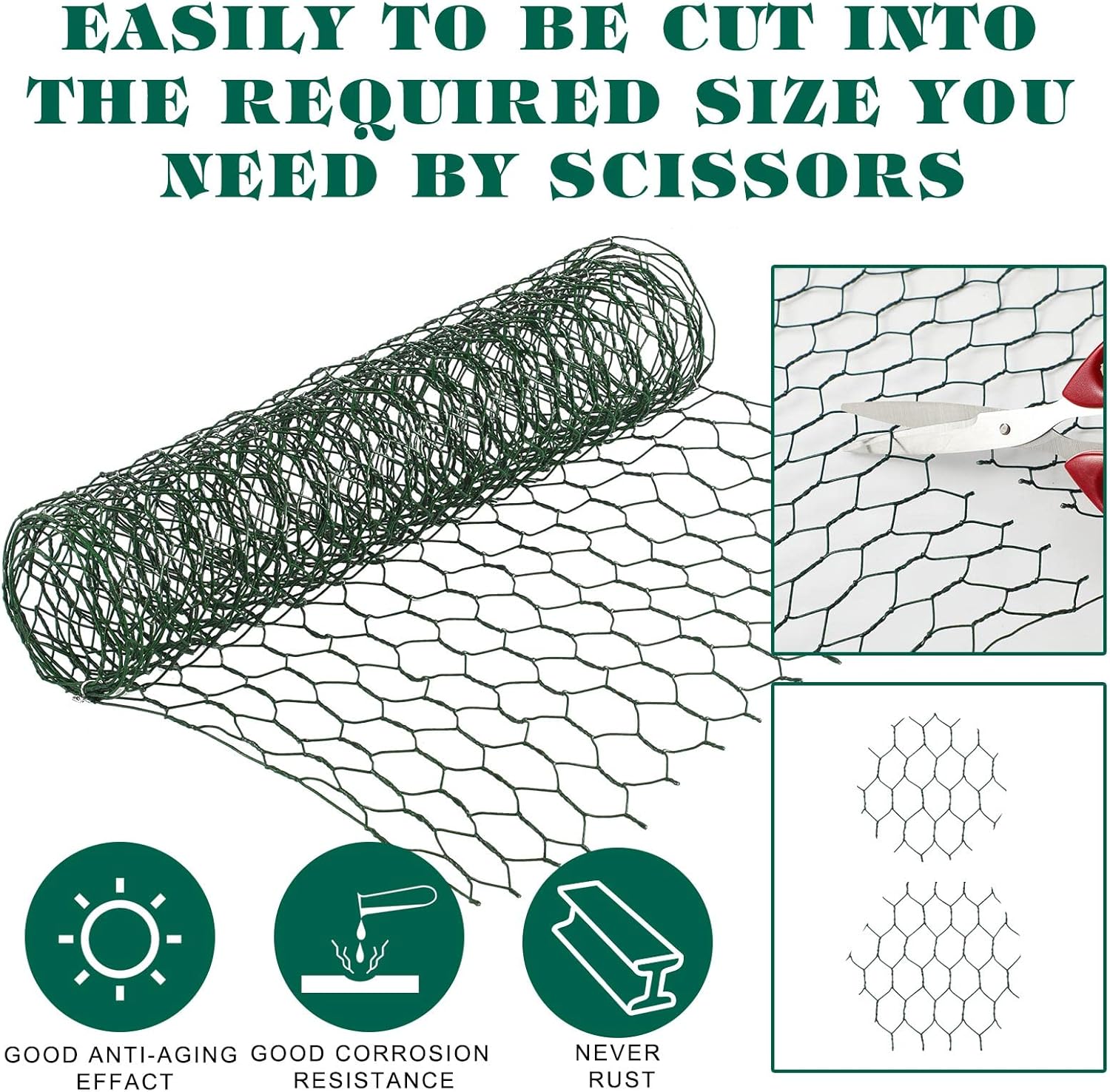 2 Pack Chicken Wire for Floral Arrangements 0.6 Inch Mesh Hexagonal Galvanized PVC Coated Netting Wires Fence Green Crafts Poultry Garden(12 x 48 Inch)  12 - Image 4