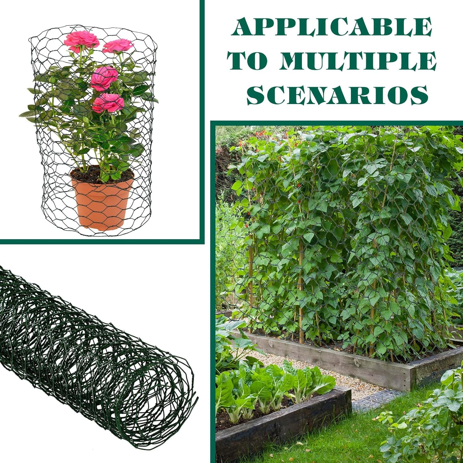 2 Pack Chicken Wire for Floral Arrangements 0.6 Inch Mesh Hexagonal Galvanized PVC Coated Netting Wires Fence Green Crafts Poultry Garden(12 x 48 Inch)  12 - Image 6